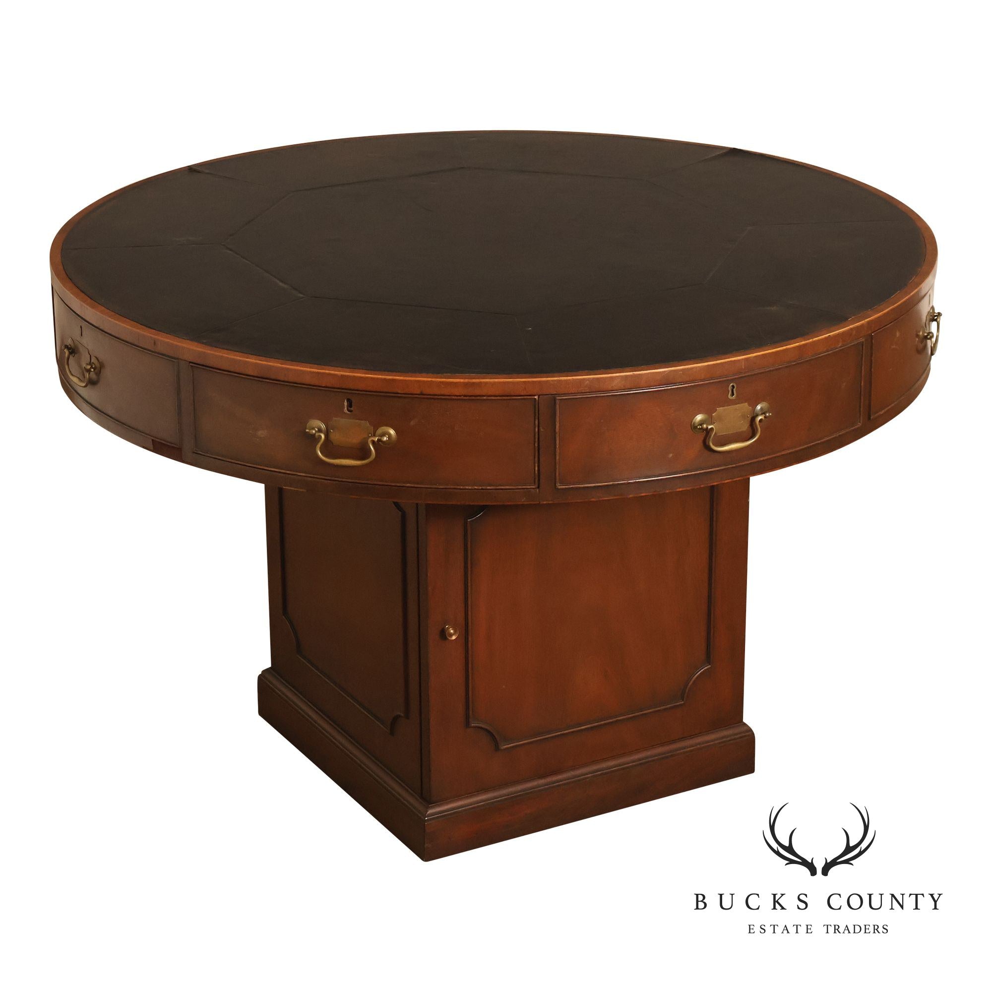 Kittinger Leather Top Round Rent Table With Drawers T295