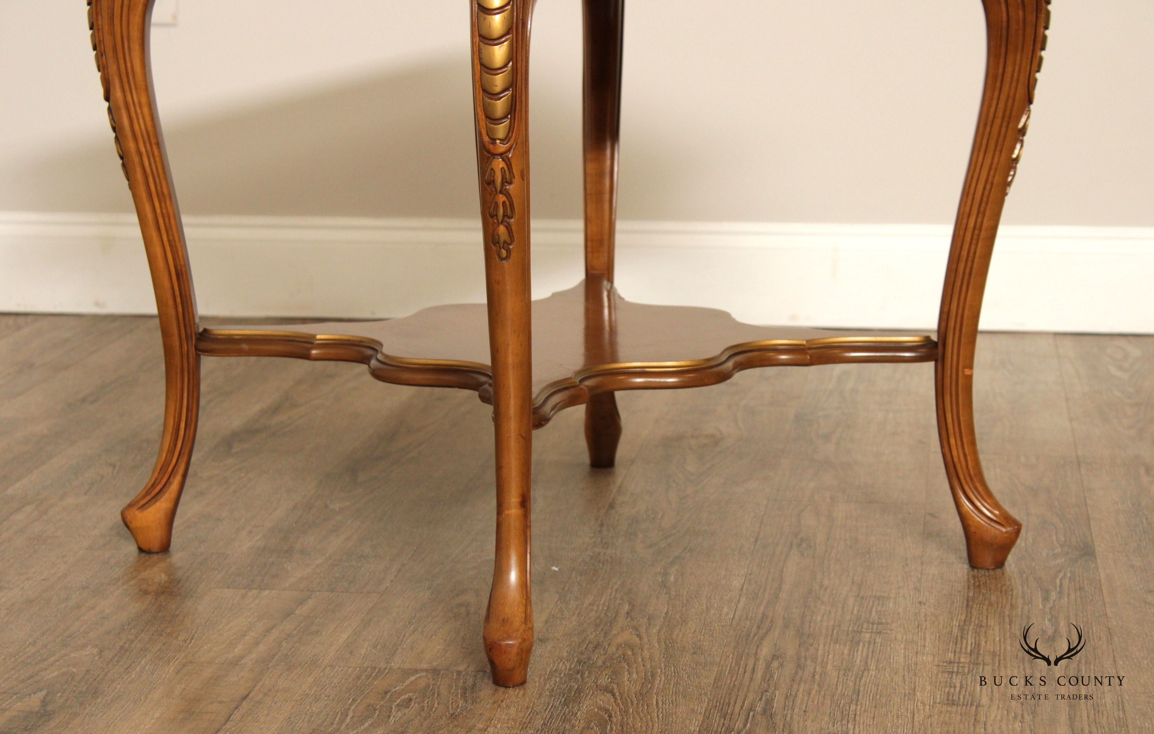 FRENCH LOUIS XV STYLE VINTAGE PAIR MARBLE TOP END TABLES
