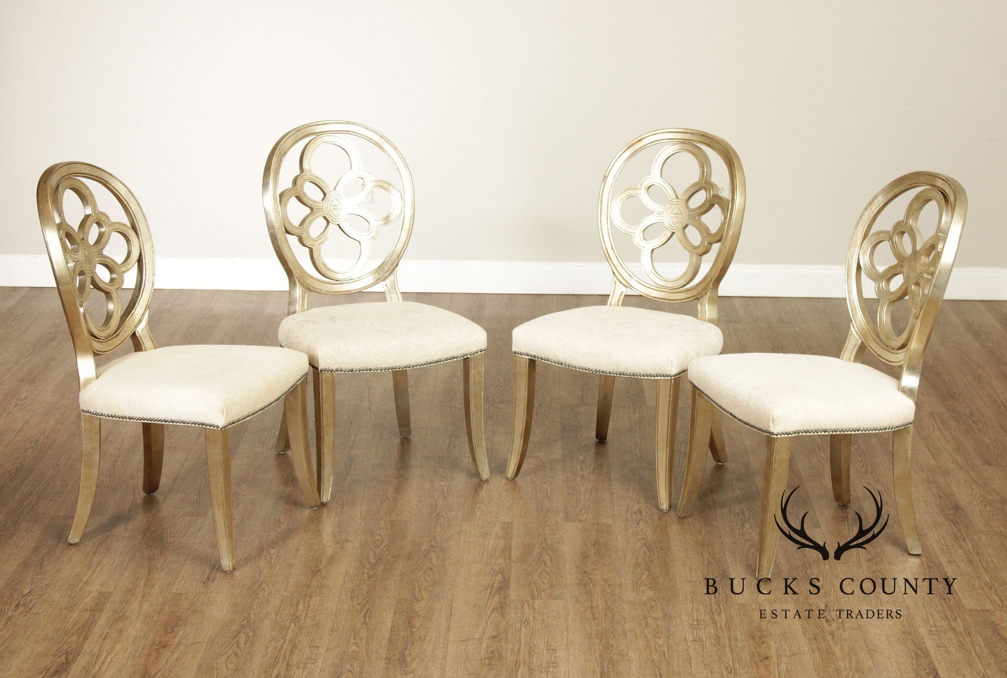 Henredon Set of Four Silver Leaf Side Dining Chairs