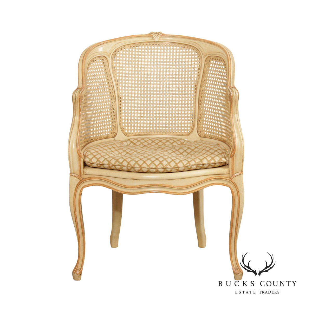 Kindel French Louis XV Style Cane Barrel Back Accent Chair