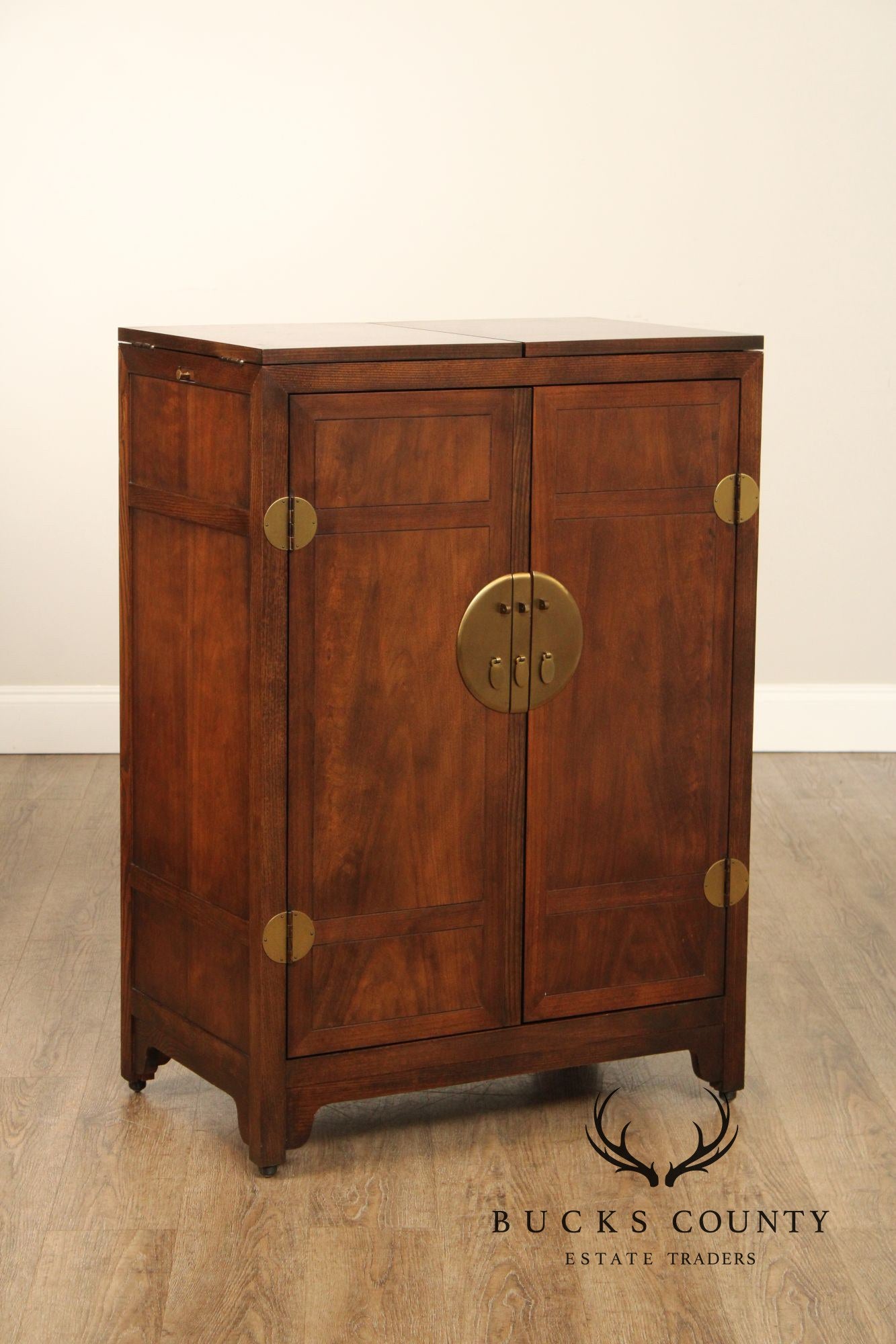 Baker, Michael Taylor Asian Inspired Walnut Flip Top Bar Cabinet