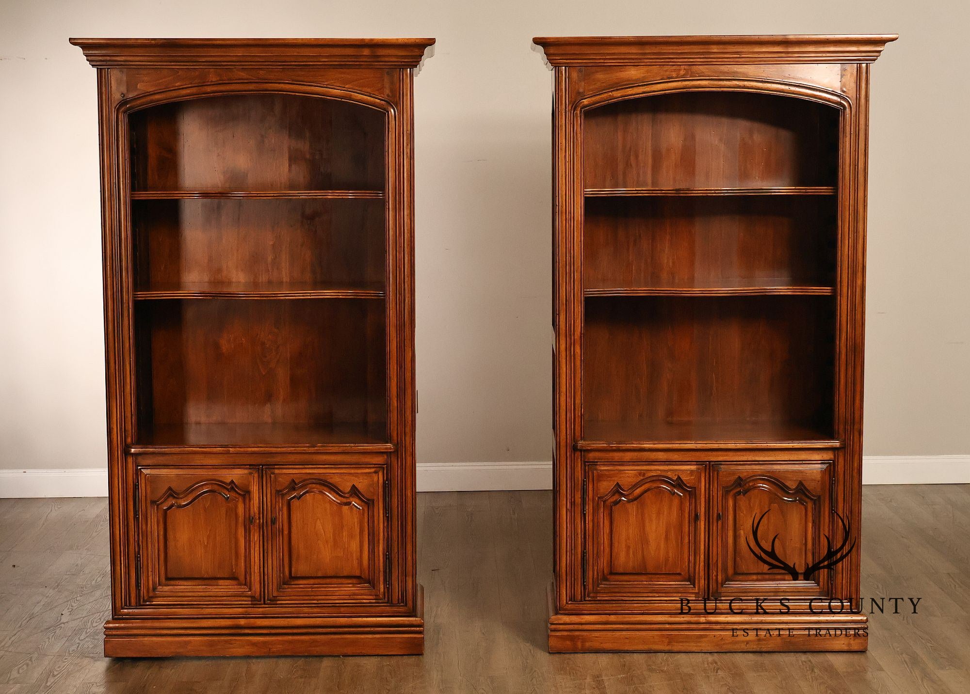 Guy Chaddock Furniture Pair Of Tall Open Bookcases With Two Door Cabinets