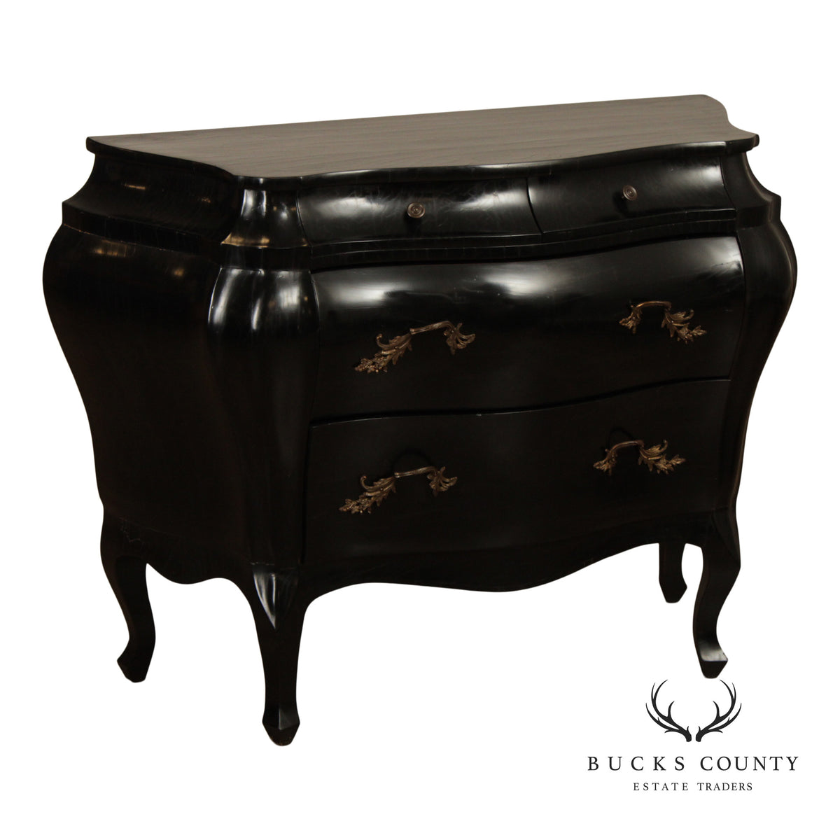 Vintage Italian Rococo Style Ebonized Olive Wood Bombe Chest
