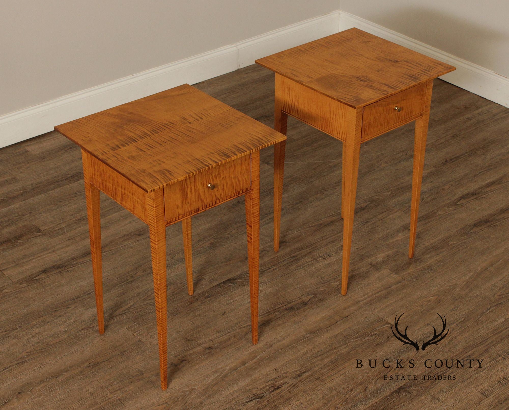 Shaker Style Pair of Tiger Maple Side Tables