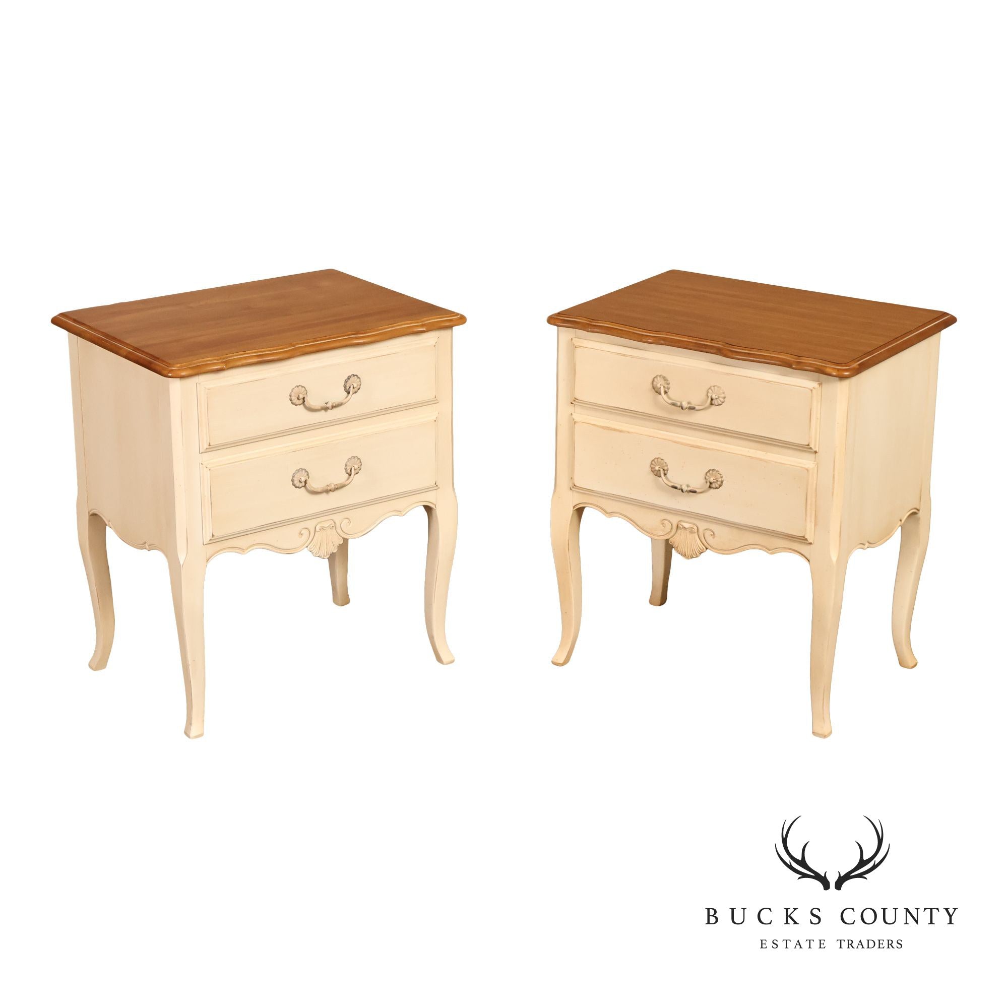 Ethan Allen French Country Style Pair of Painted Nightstands