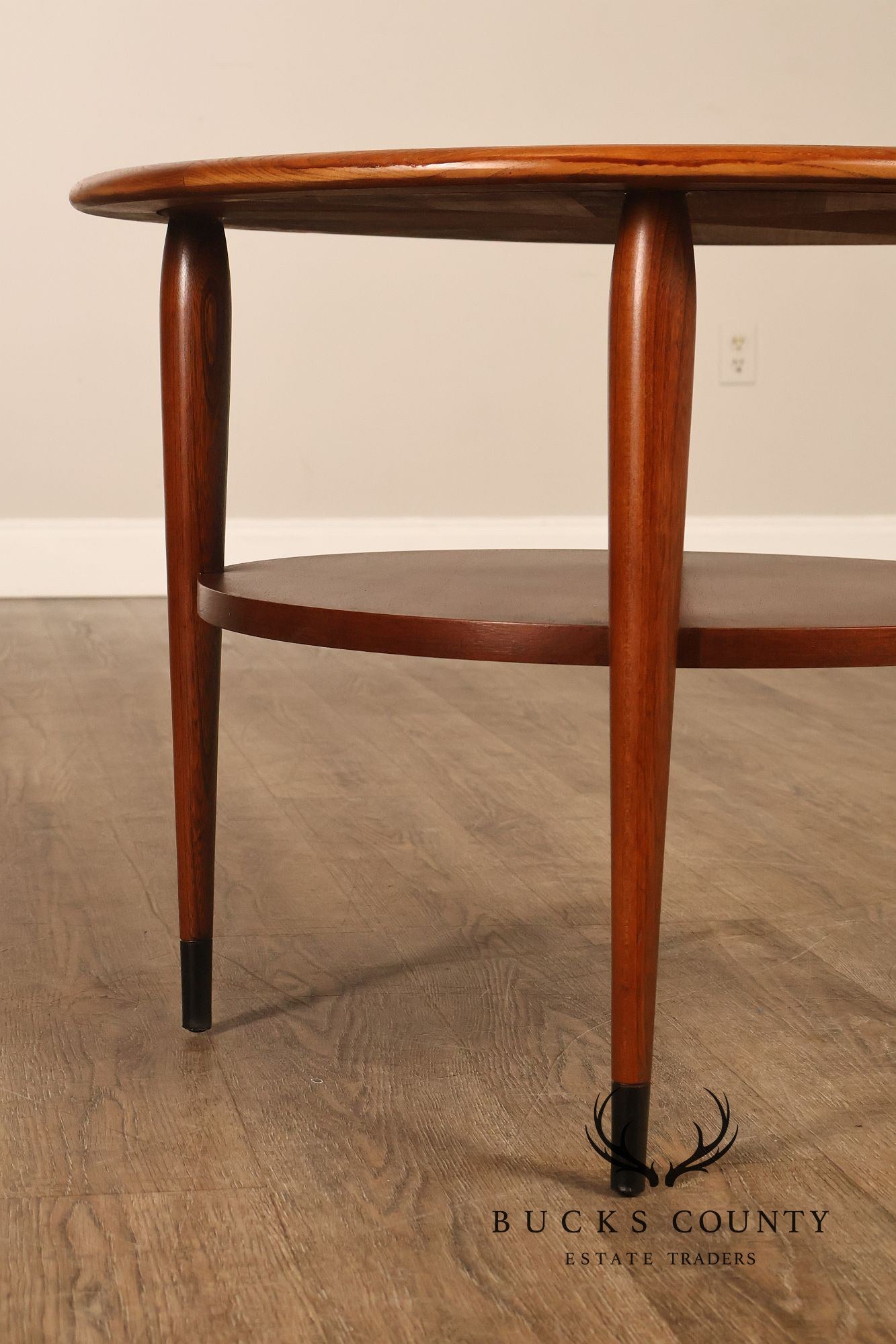 Lane Acclaim Mid Century Modern Walnut And Oak Round Two-Tier Side Table