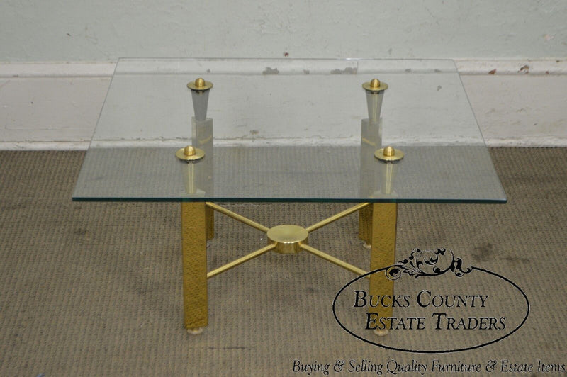 Mid Century Modern Brass Base Square Glass Top Coffee Table