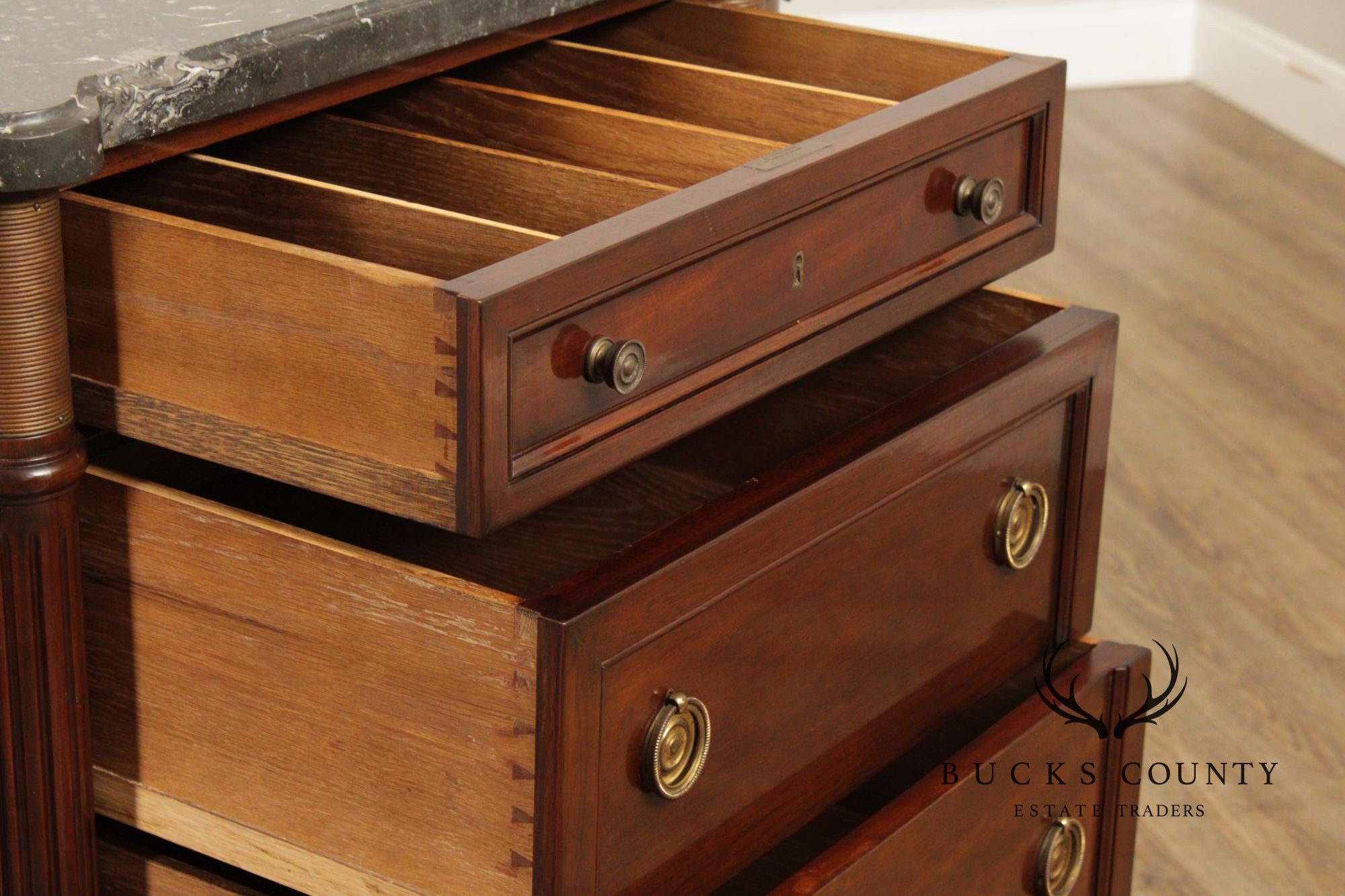 Regency Style Marble Top Mahogany Sideboard