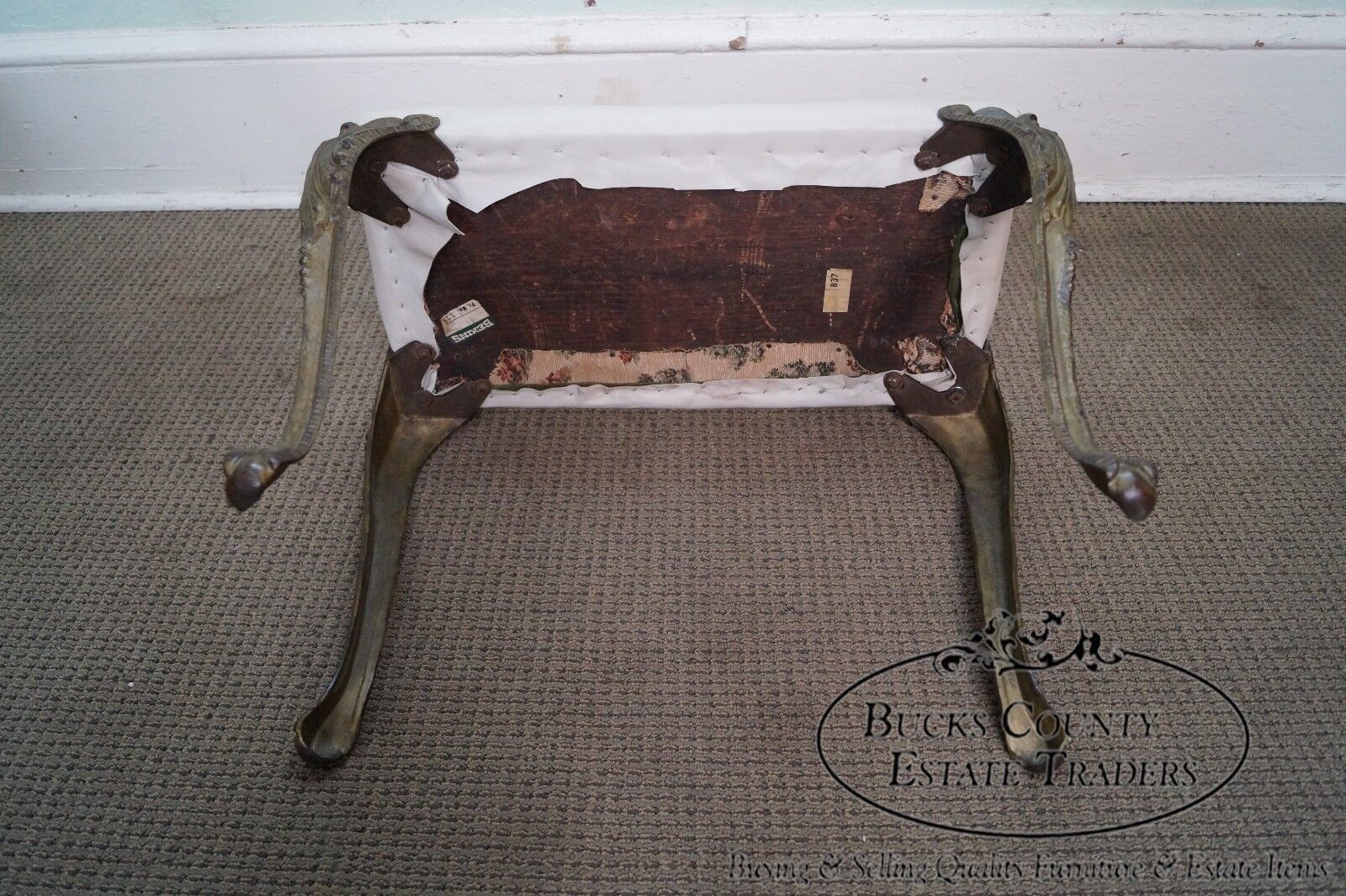 Antique French Style Iron Bench w/ Leather Seat