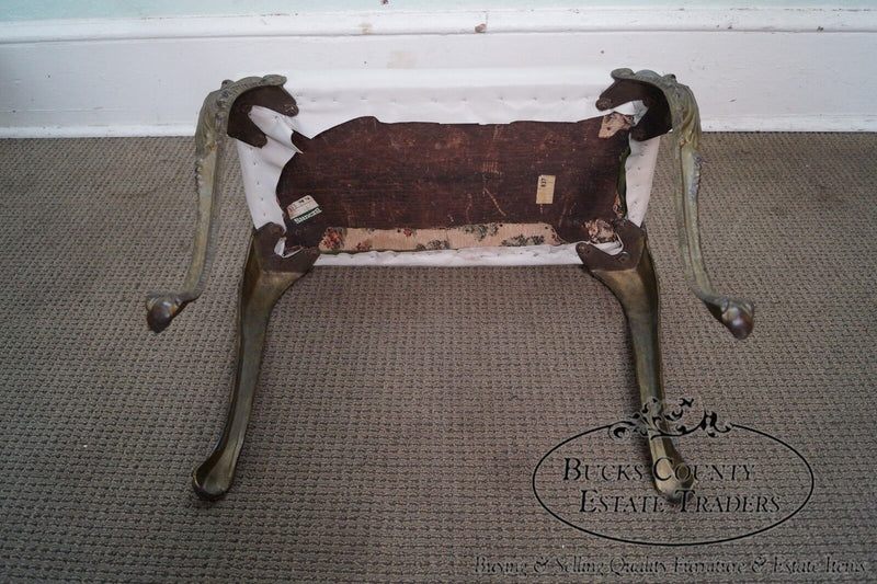 Antique French Style Iron Bench w/ Leather Seat