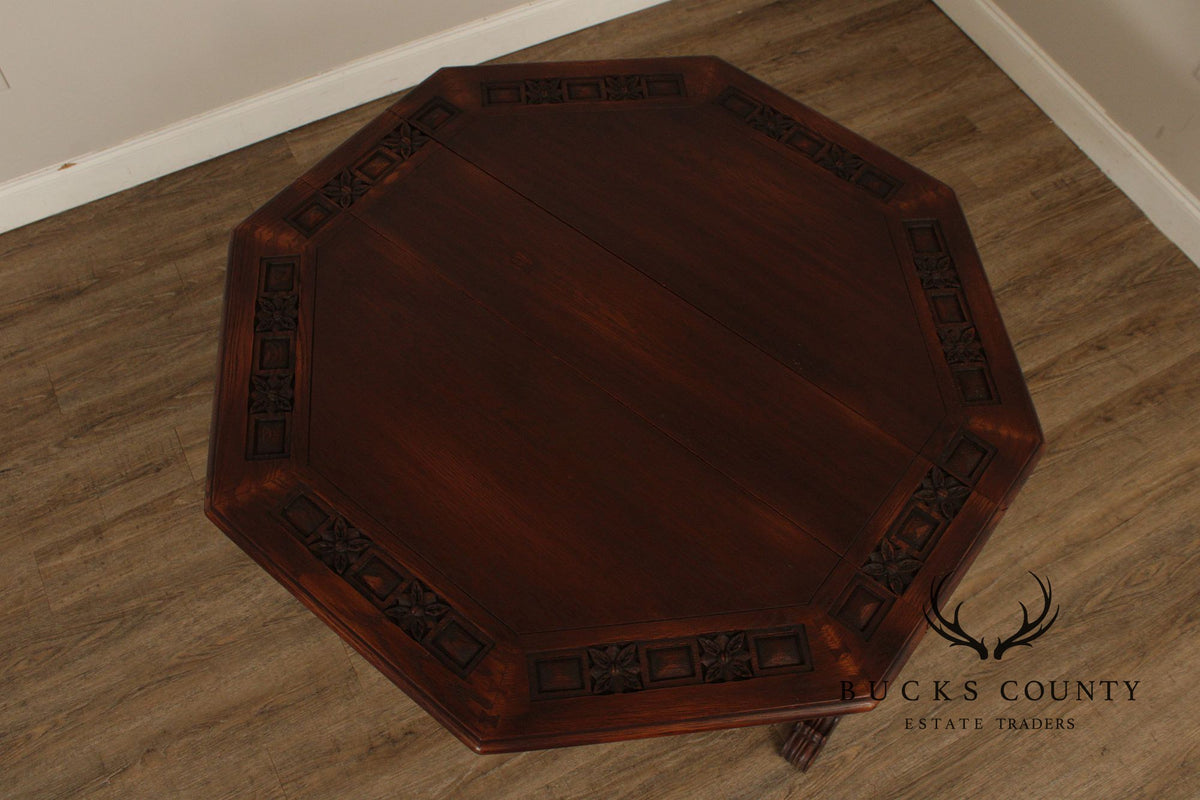 Rom Weber Viking Jacobean Style Carved Oak Drop-Leaf Table