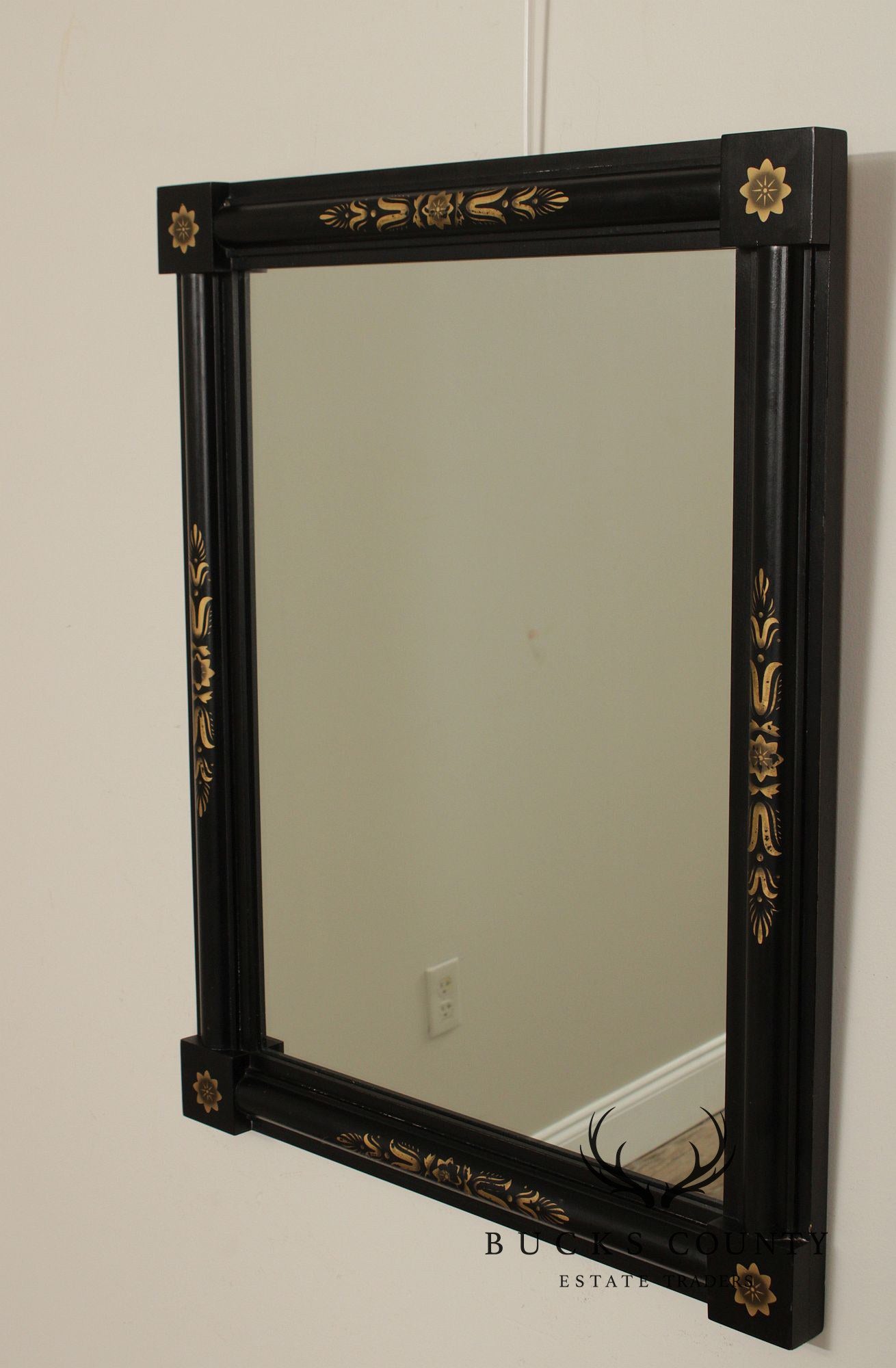 Early American Style Ebonized and Stencil Painted Mirror