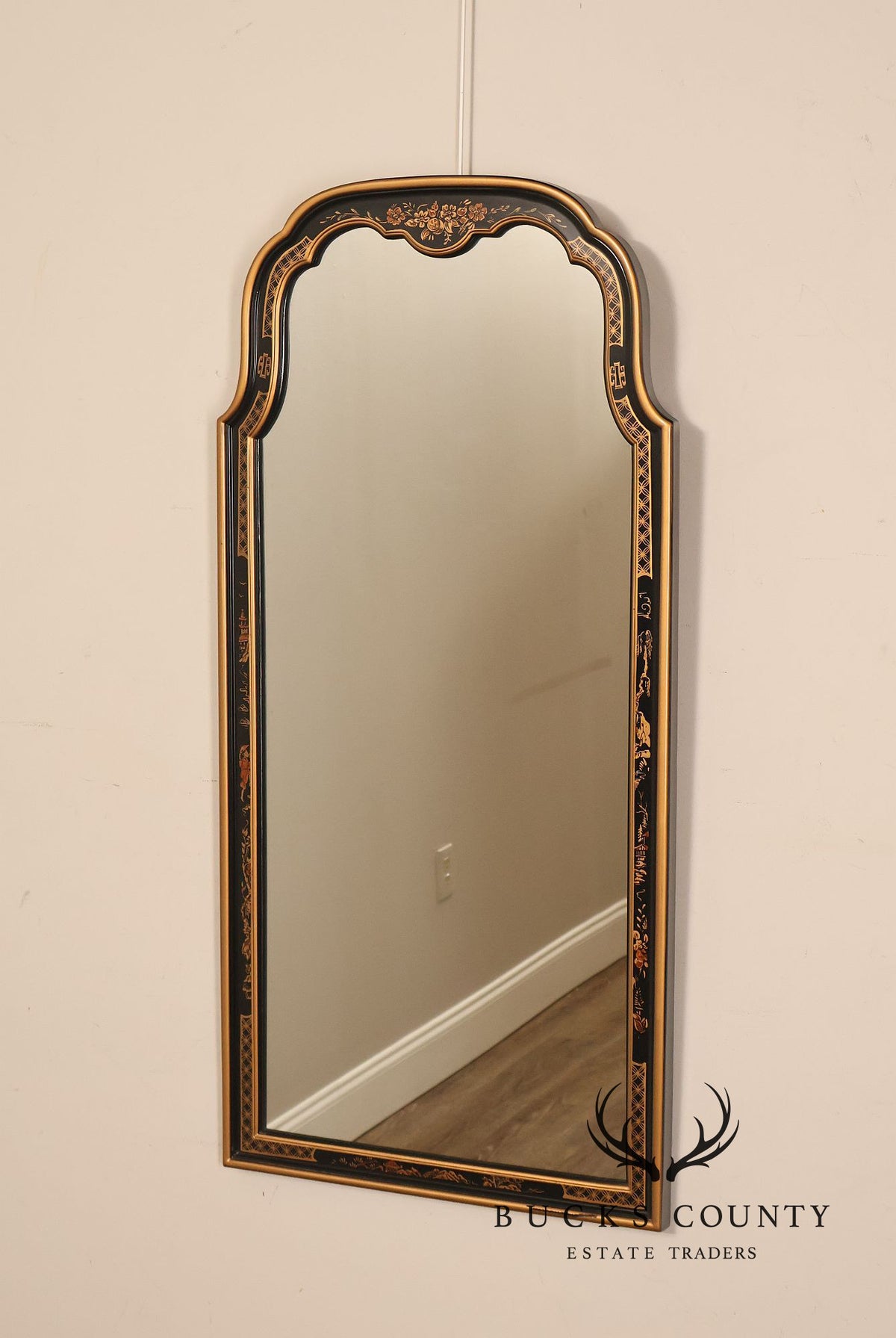 Chinoiserie Black Lacquer And Gilt Decorated Wall Mirror