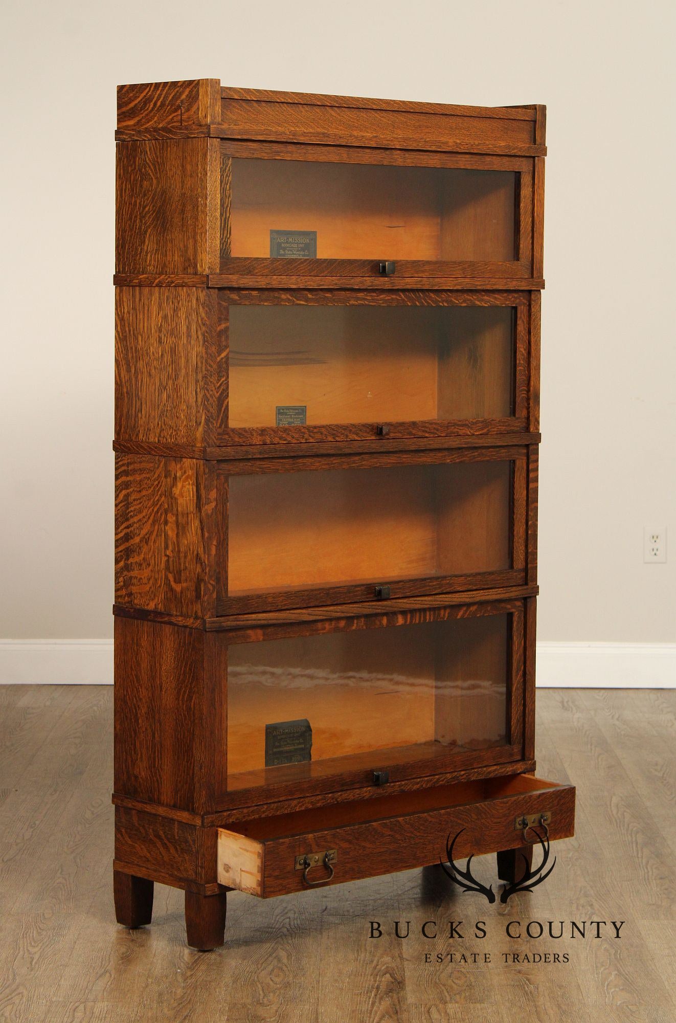 Globe-Wernicke Antique Oak Art Mission Four-Stack Barrister Bookcase