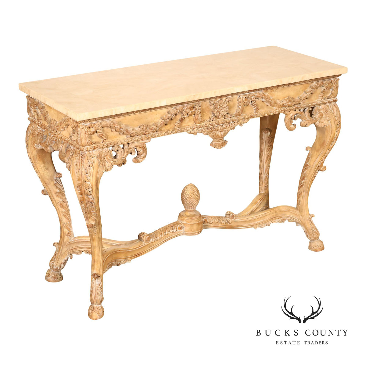 Maitland-Smith Rococo Style Carved Console Table With Tessellated Stone Top