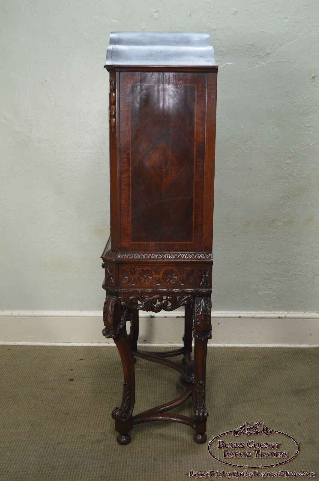 1930s Marquetry Inlaid Georgian Style Carved 2 Door Cabinet