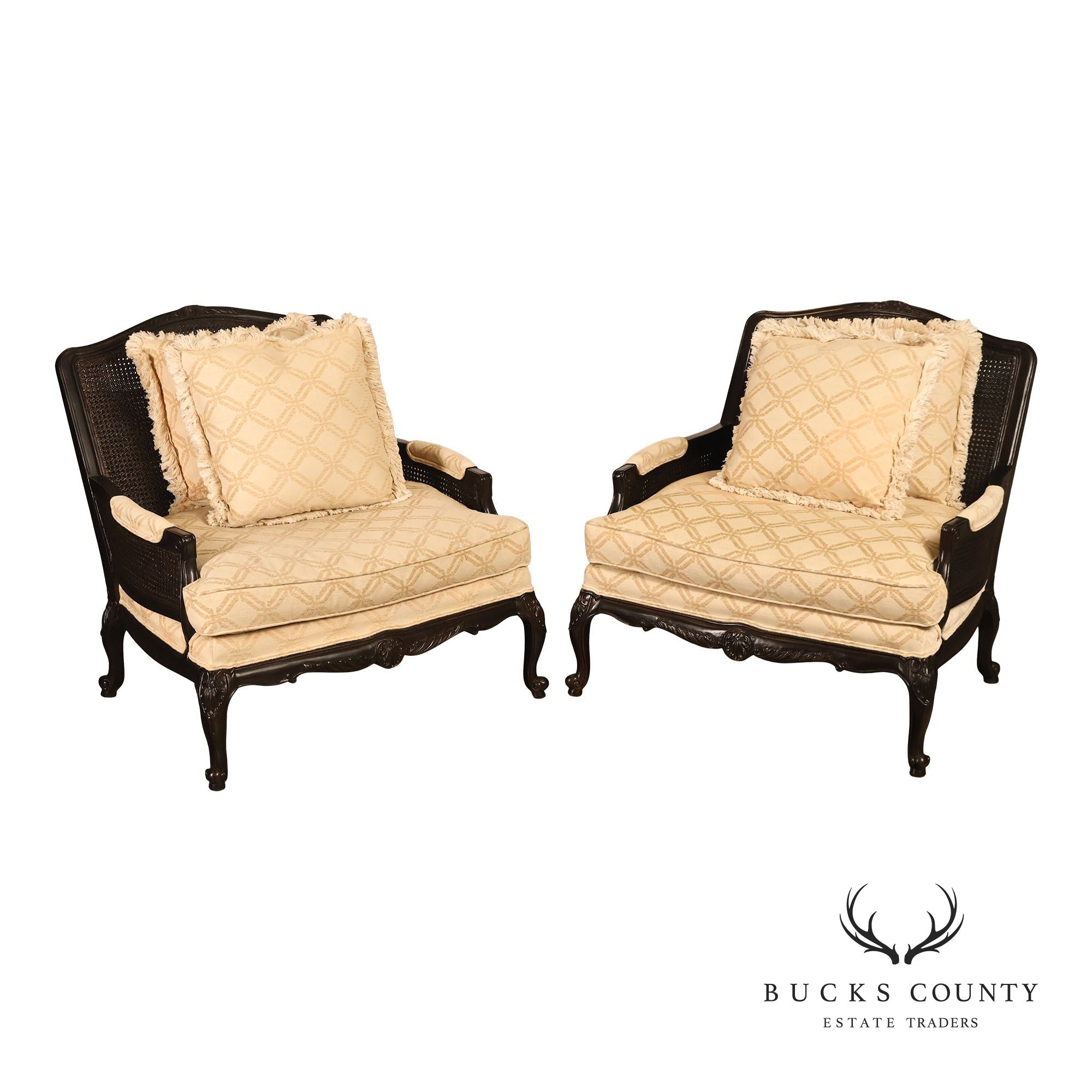 Laneventure Louis XV Style Pair of Caned Bergere Armchairs