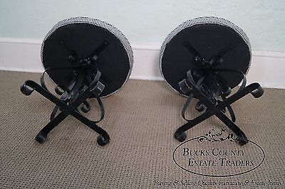 Vintage Pair of Black Painted Iron Base Ottomans Benches