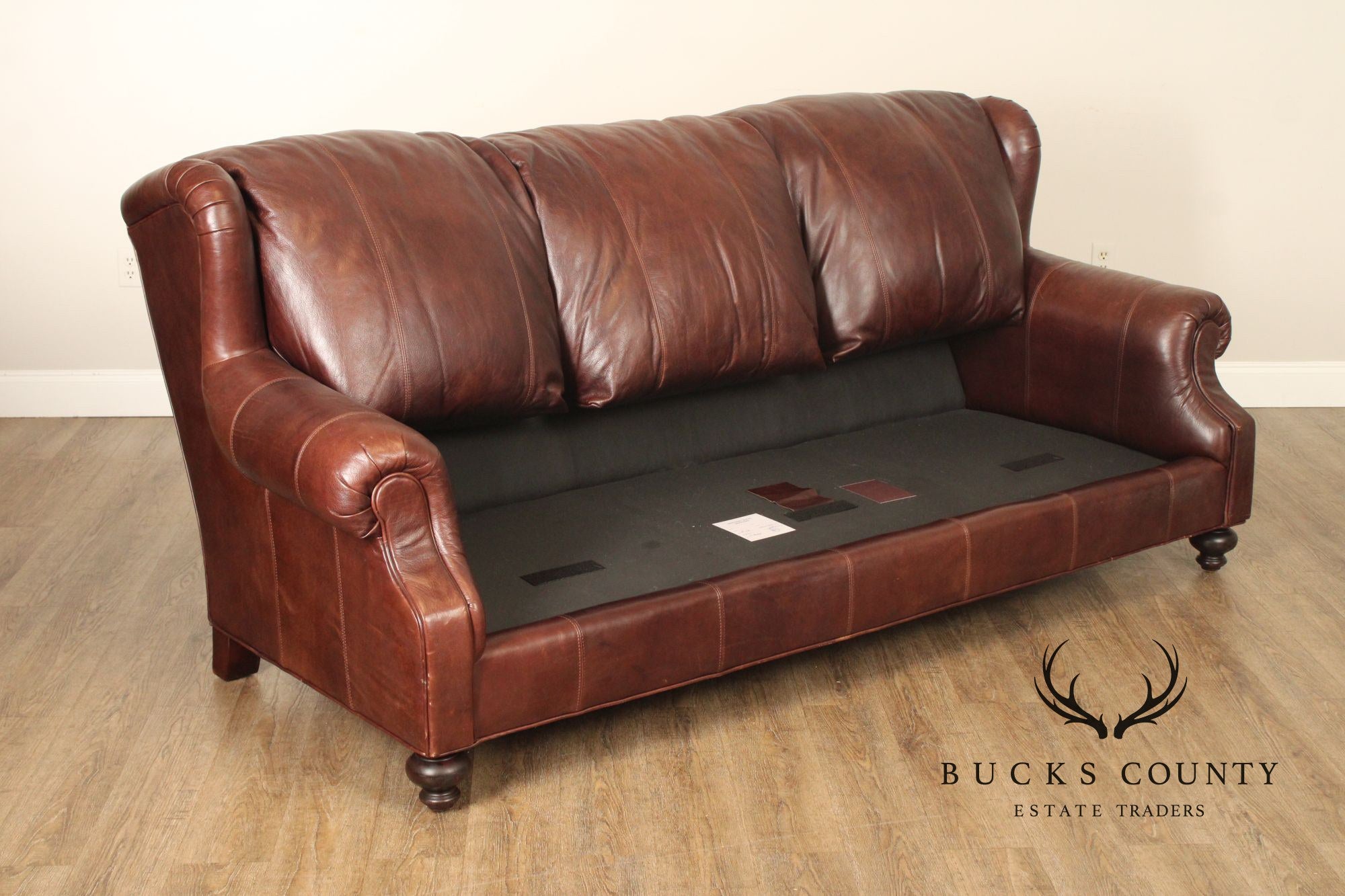 Henredon Traditional Brown Leather Sofa