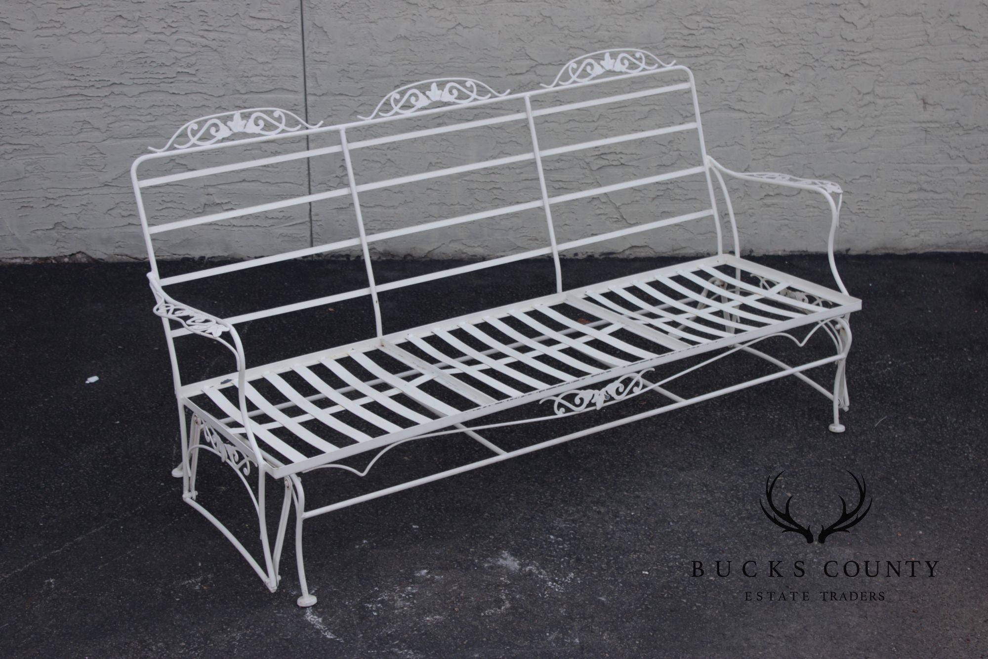 Lyon-Shaw Vintage Outdoor Patio Sofa With Scroll Iron Frame And Cushions