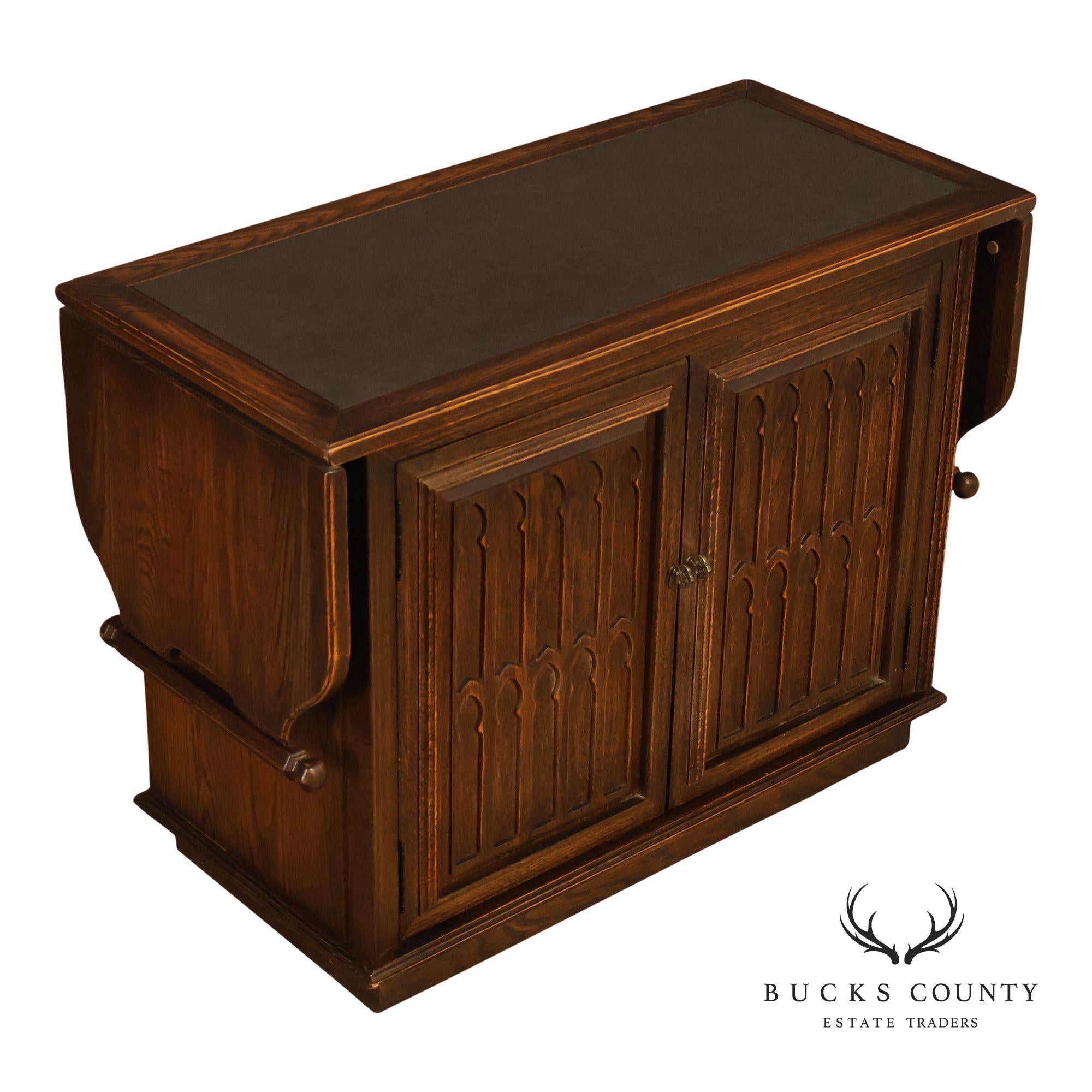 Jamestown Lounge Co. Gothic Revival Vintage Oak Drop-Leaf Server