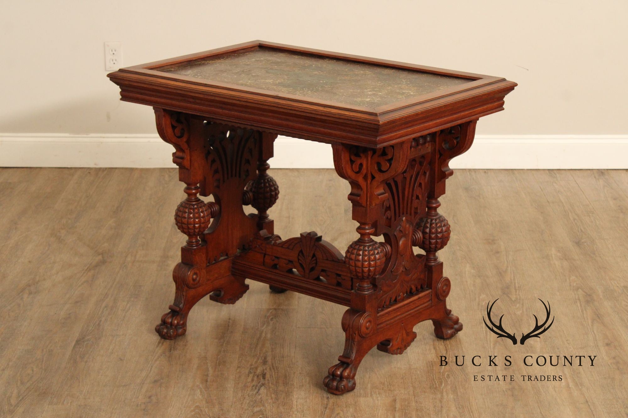 Antique Victorian Renaissance Revival Carved Oak Parlor Table