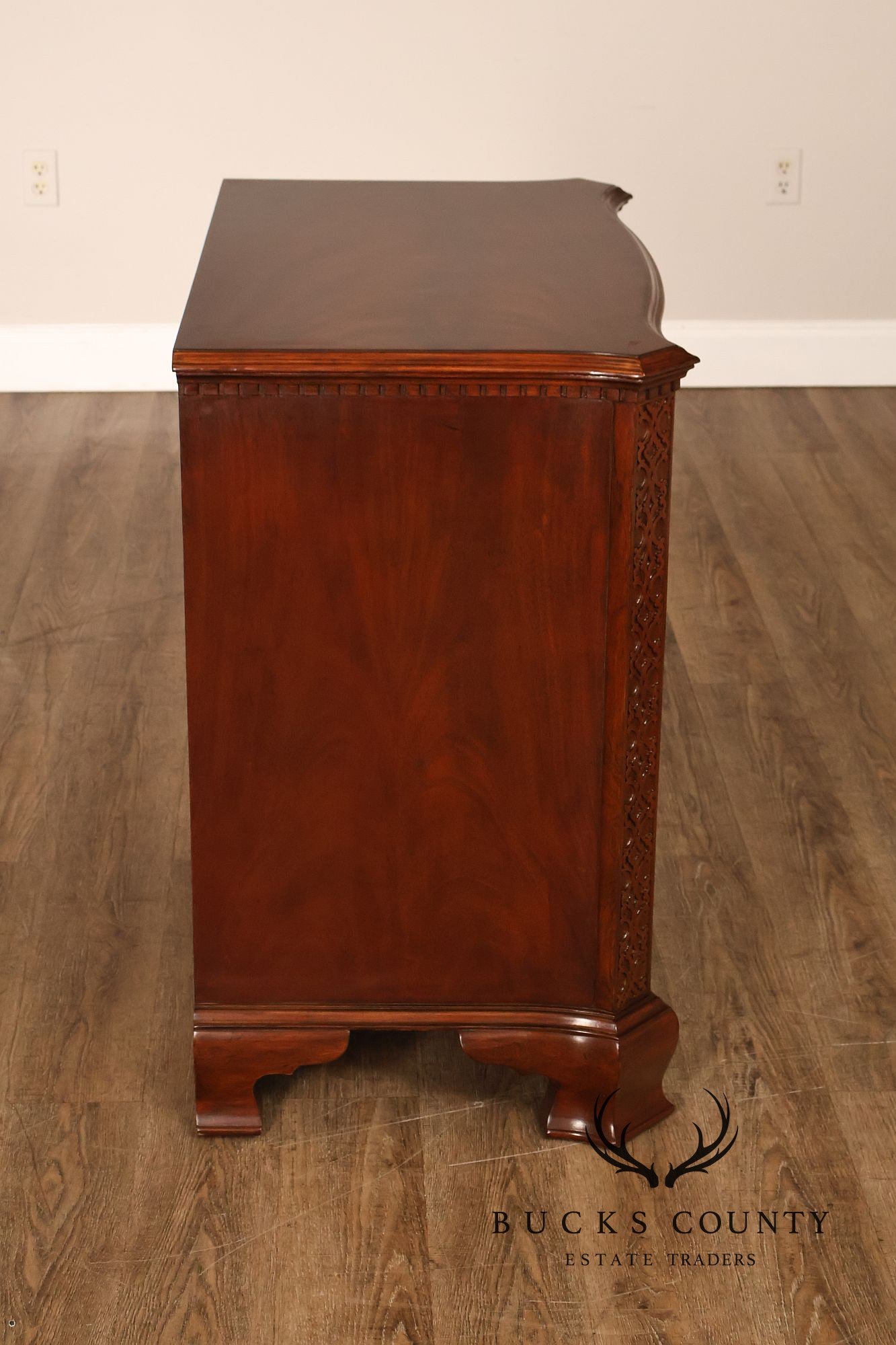 Maitland Smith Georgian Style Mahogany Carved Pair Of Mandolin Bachelors Chests