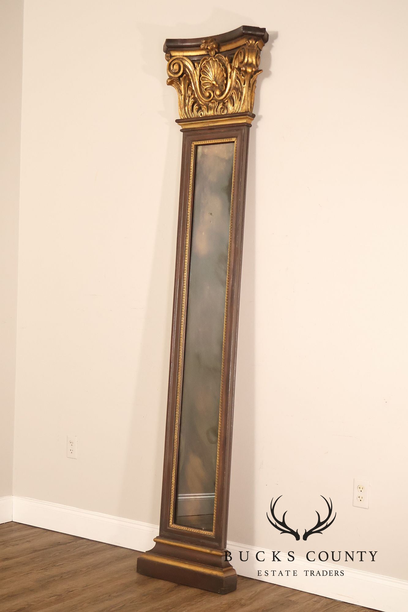 Pair Of Decorative Mirrored Wall Columns With Gilt Carved Capitals By Francisco Hurtado