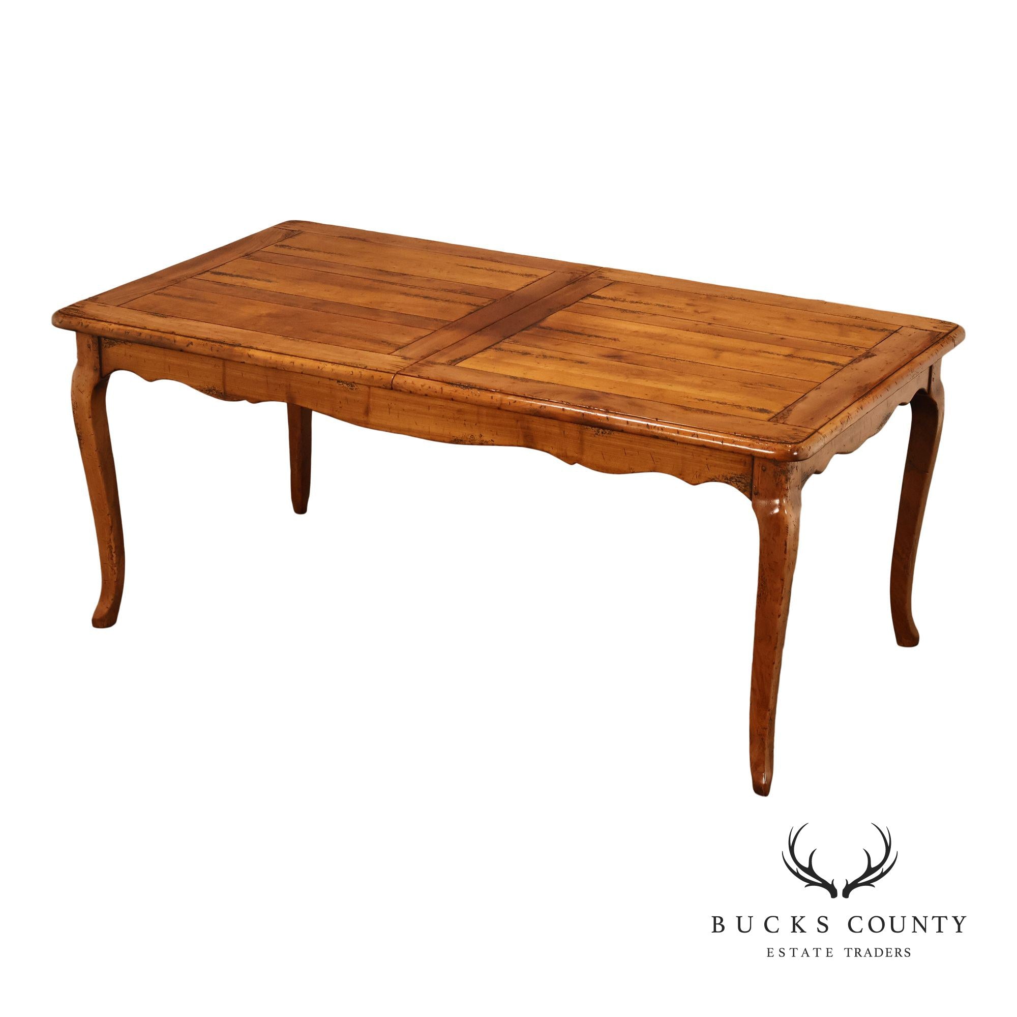French Provincial Style Distressed Wood Extendable Dining Table
