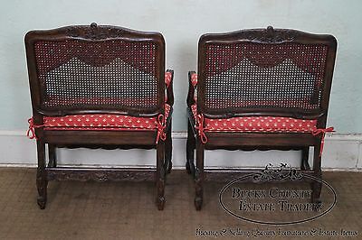 Quality Pair of French Country Wide Seat Open Arm Chairs By Interior Craft