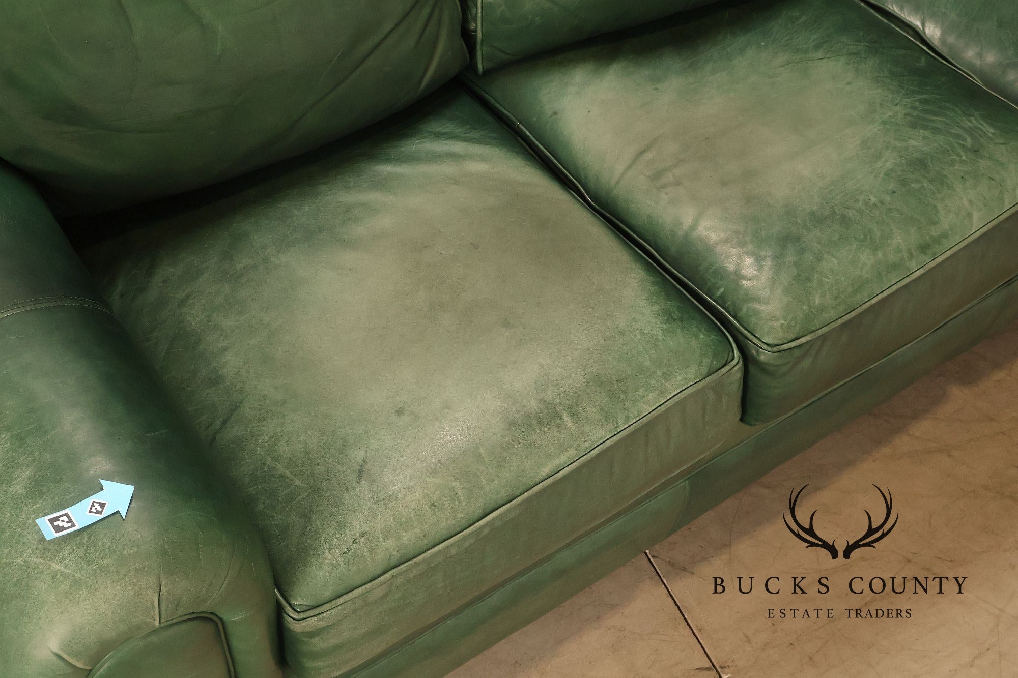 Ethan Allen Green Leather Sofa