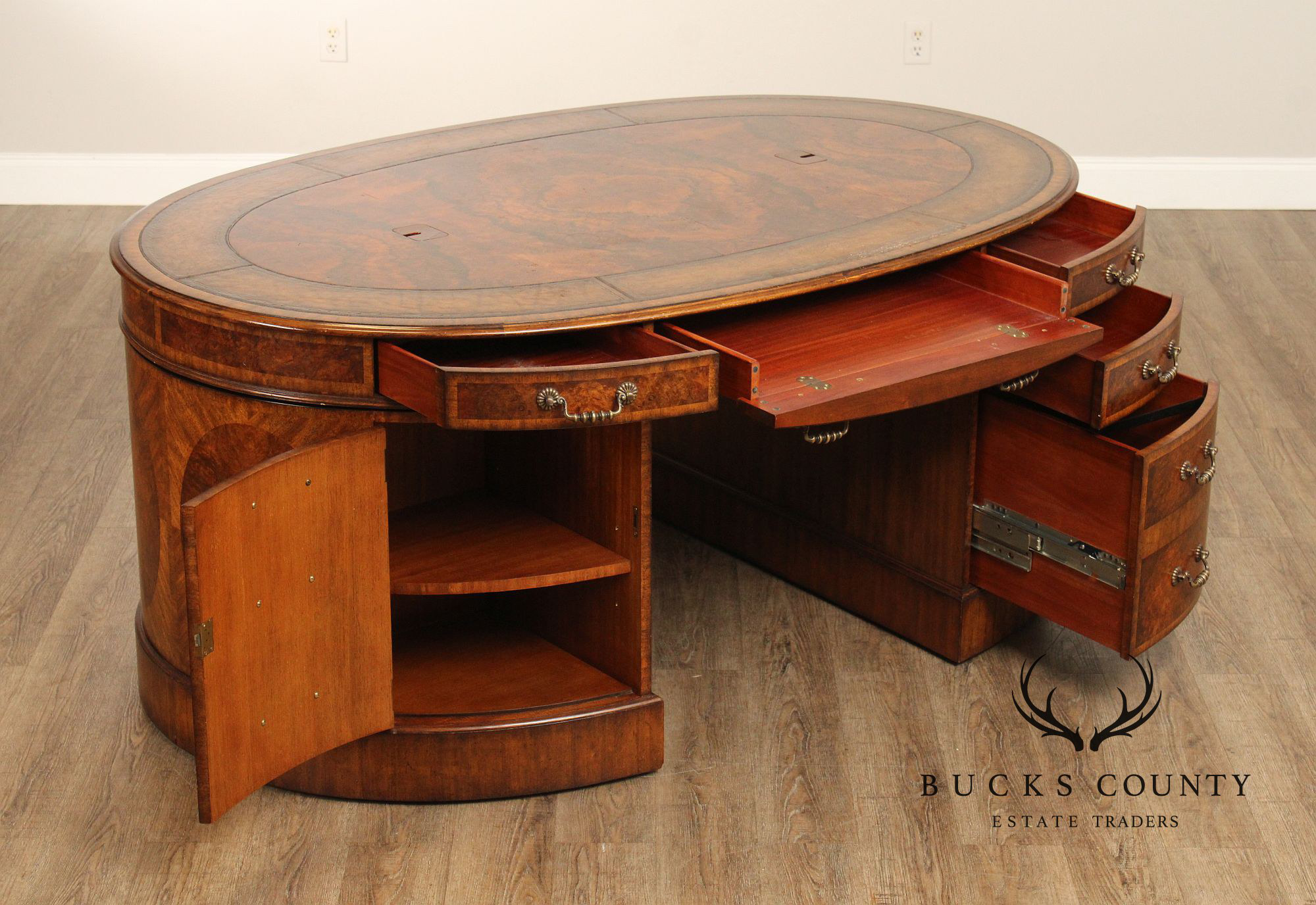 Maitland Smith Leather-Top Oval Partner's Desk