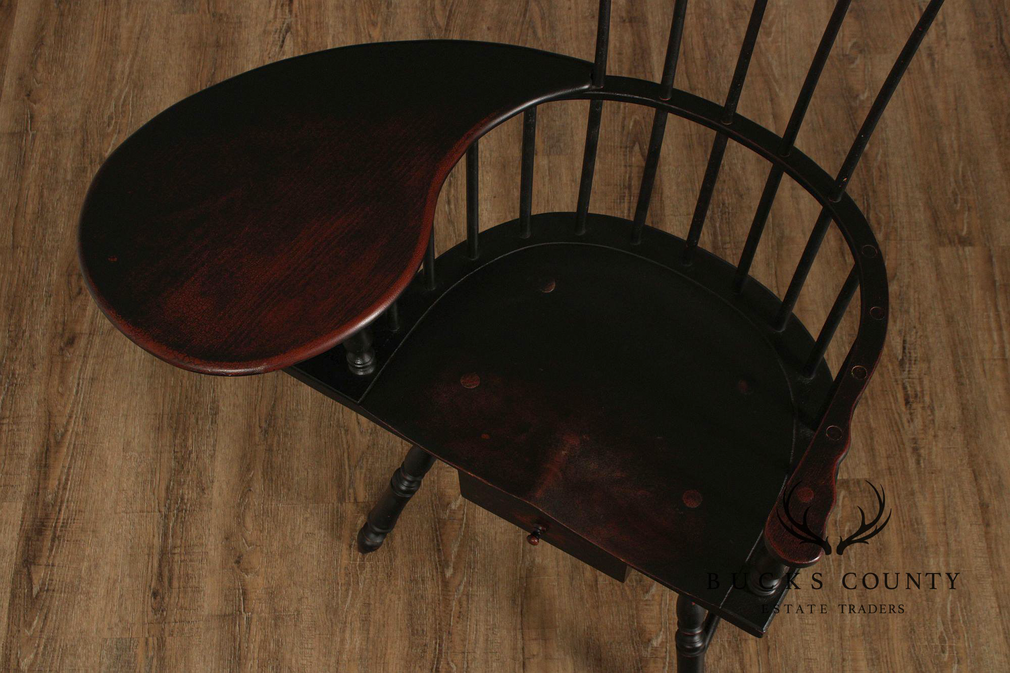 Quality Antique Reproduction Black Painted Writing Arm Windsor Chair