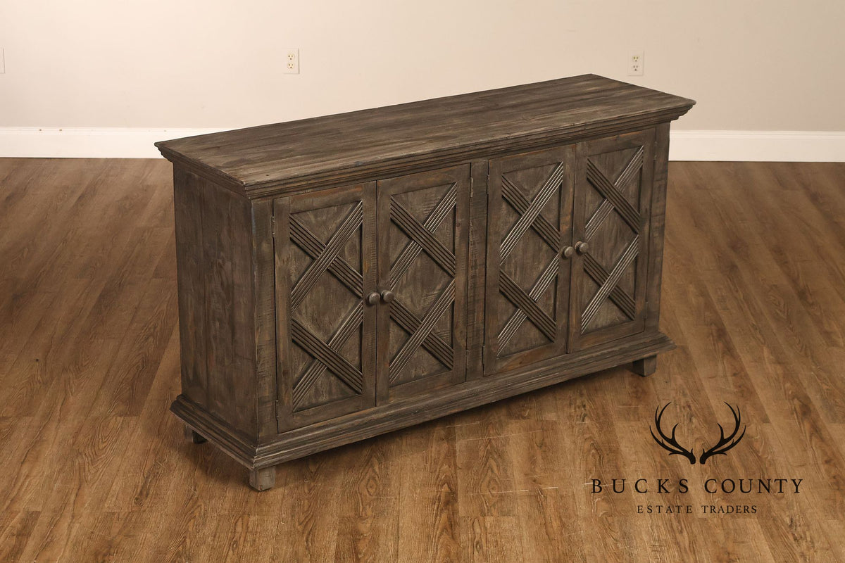 Rustic Gray Wood Four Door Lattice Design Sideboard