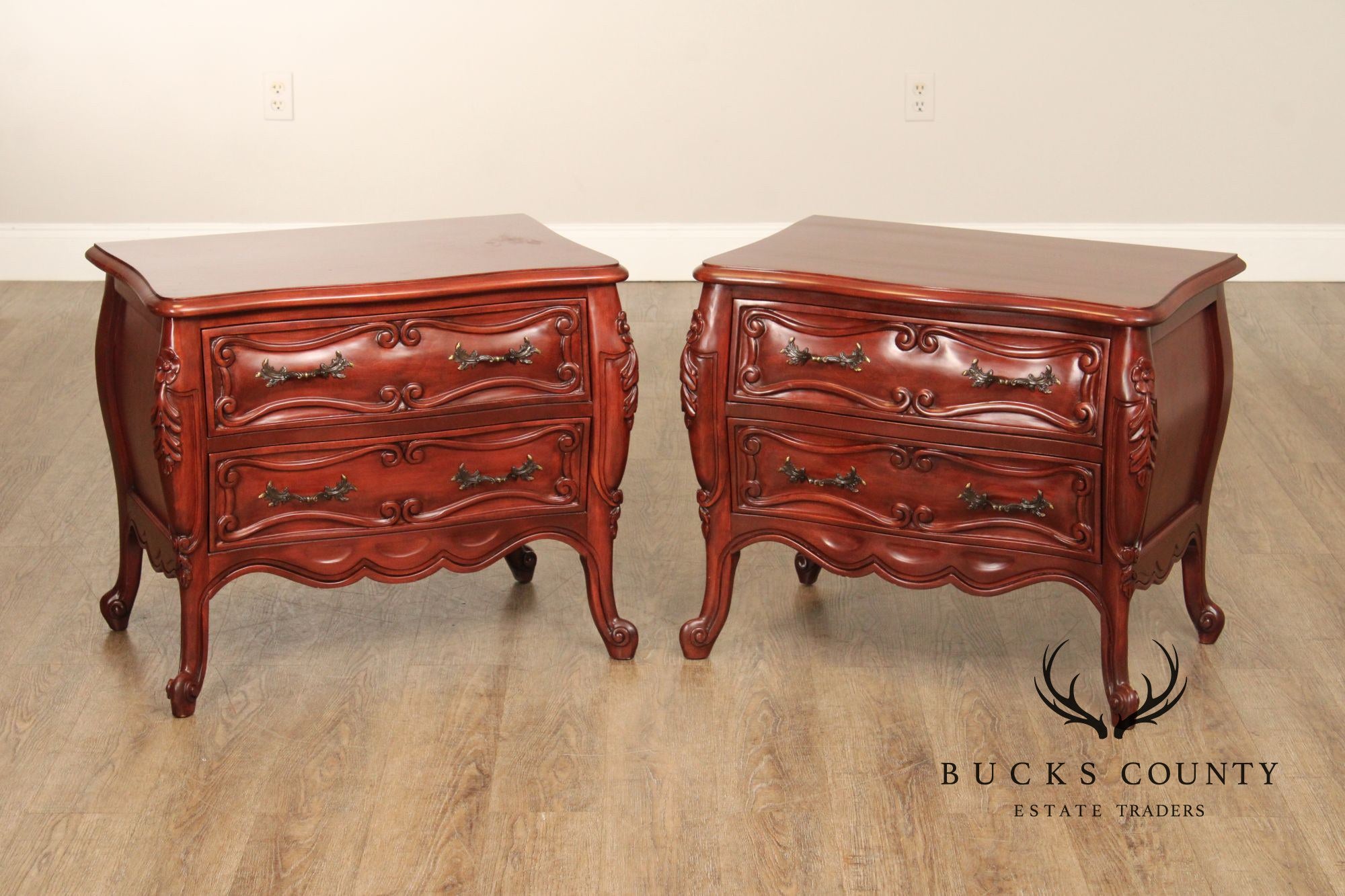 Fremarc Designs French Provincial Style Pair of Bombe Nightstands