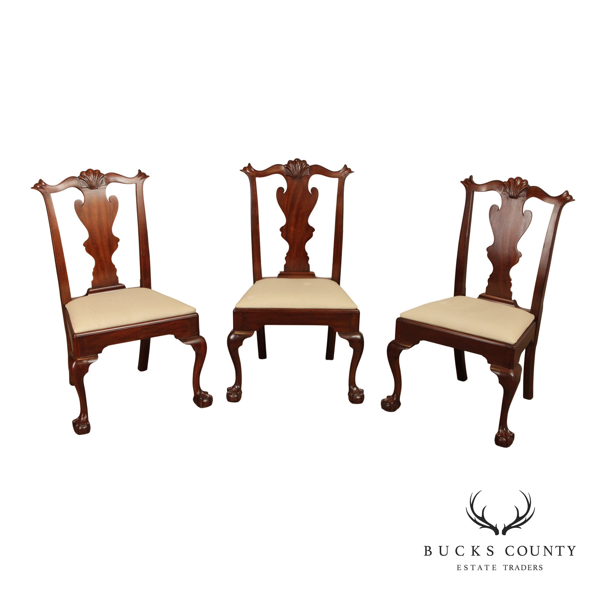 Henkel Harris Chippendale Style Set of Three Mahogany Side Dining Chairs