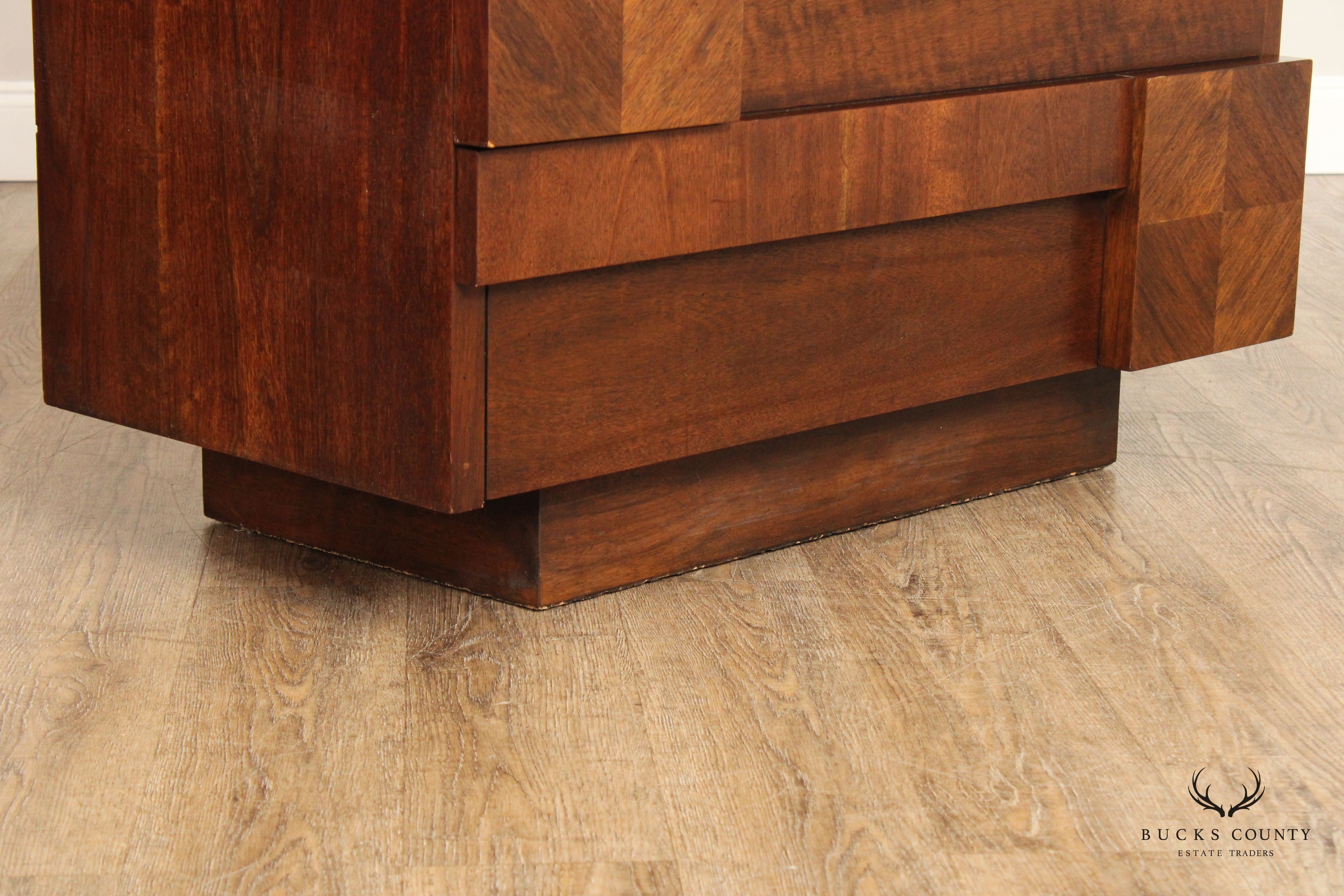 Lane Brutalist Style Staccato Walnut High Chest