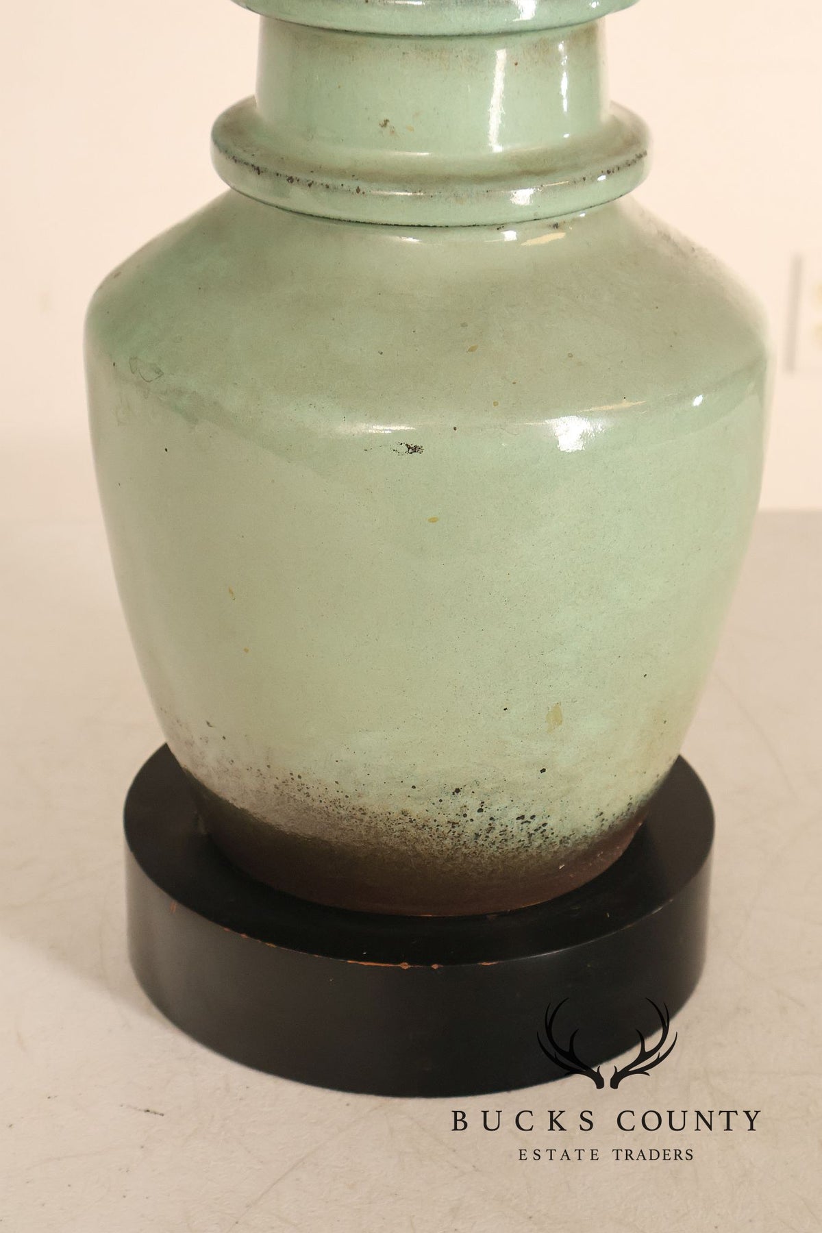 Asian Style Pair of Celadon Table Lamps