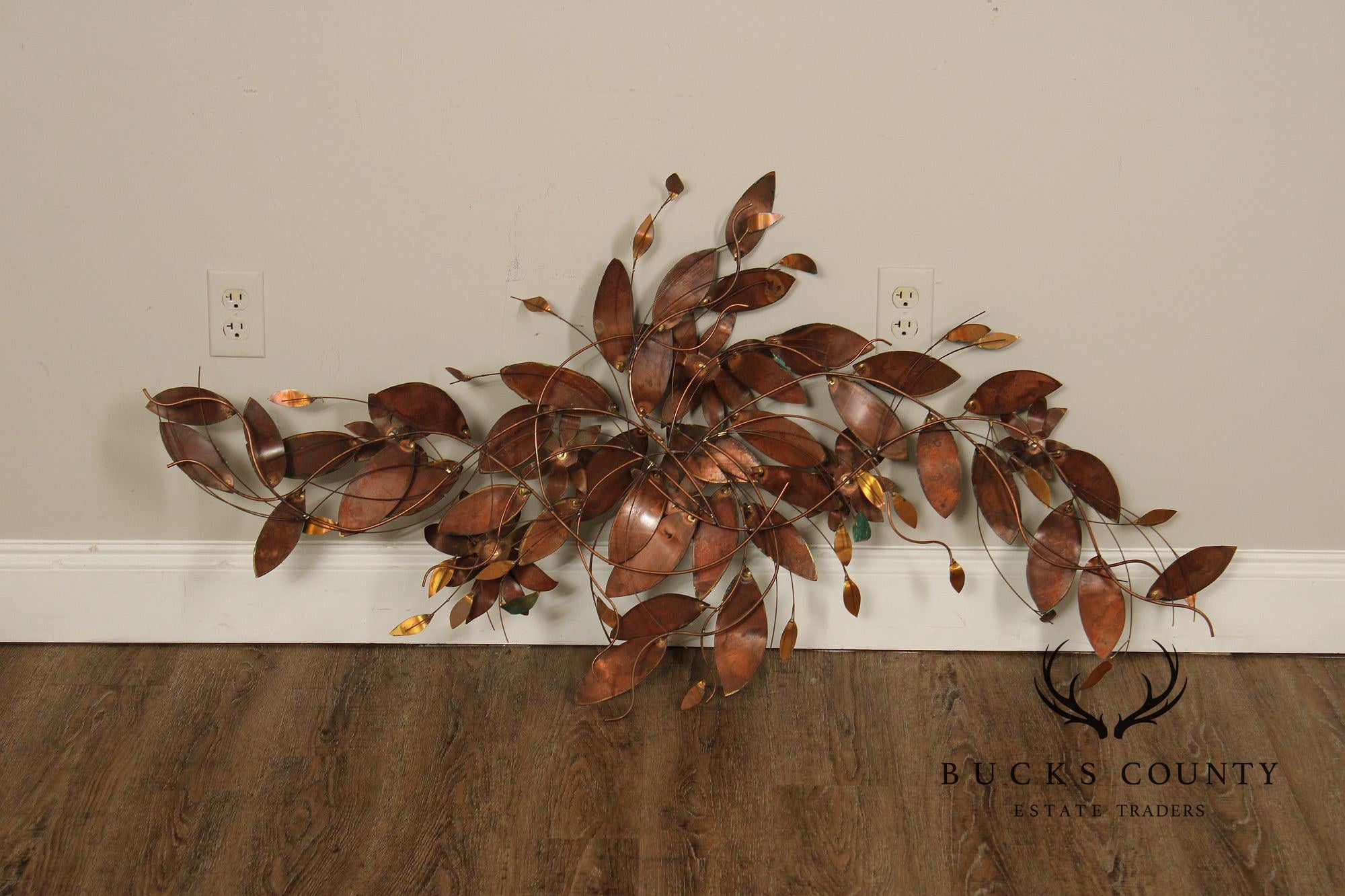 Vintage Enameled Metal Clematis Wall Sculpture