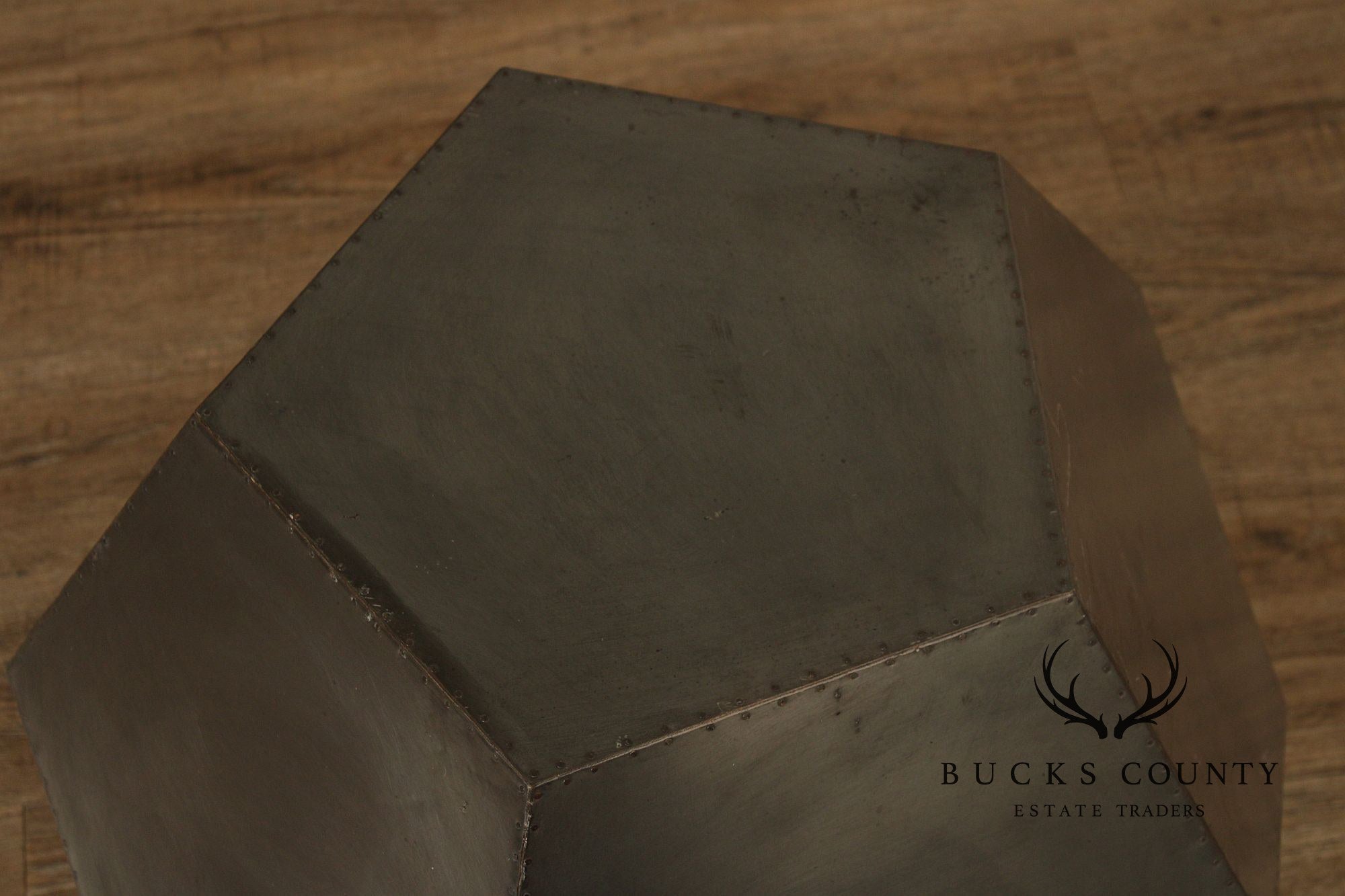 Restoration Hardware Industrial Style Zinc Polyhedron Side Tables Pair