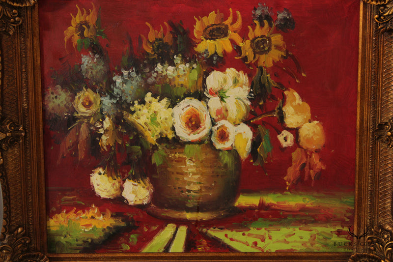 Impressionist Oil on Canvas Painting, Still Life of Flowers