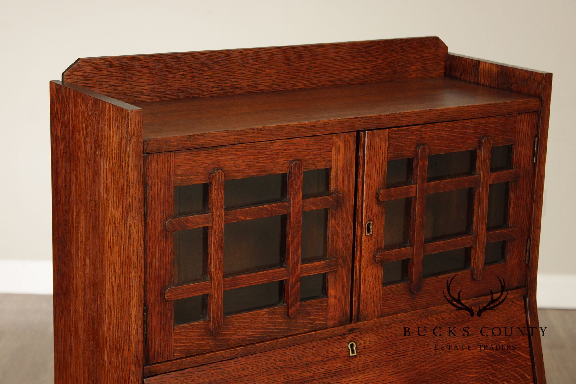 Antique Arts & Crafts Mission Oak Secretary Desk Bookcase