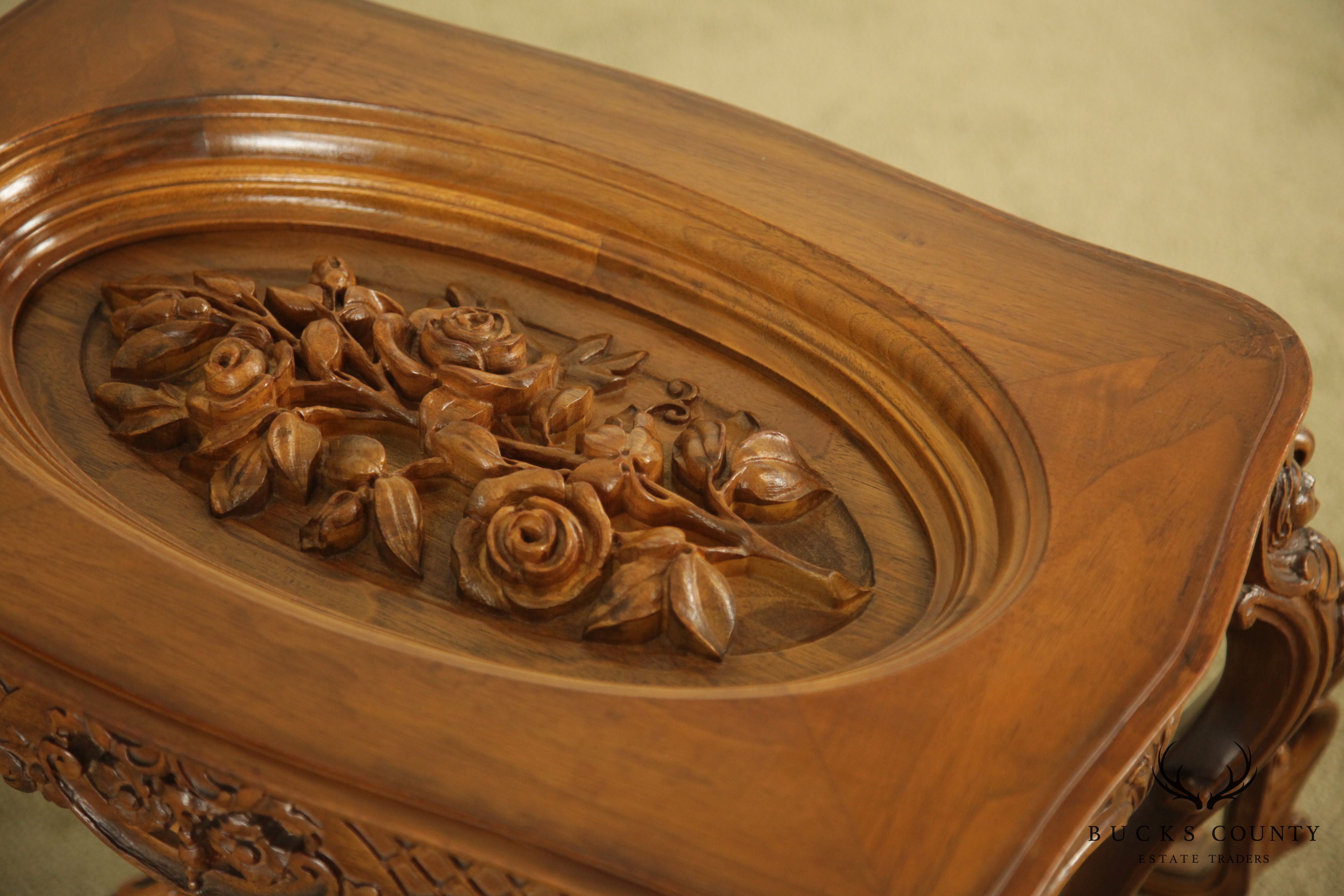 Renaissance Revival Antique Carved Walnut Tray Top Coffee Table