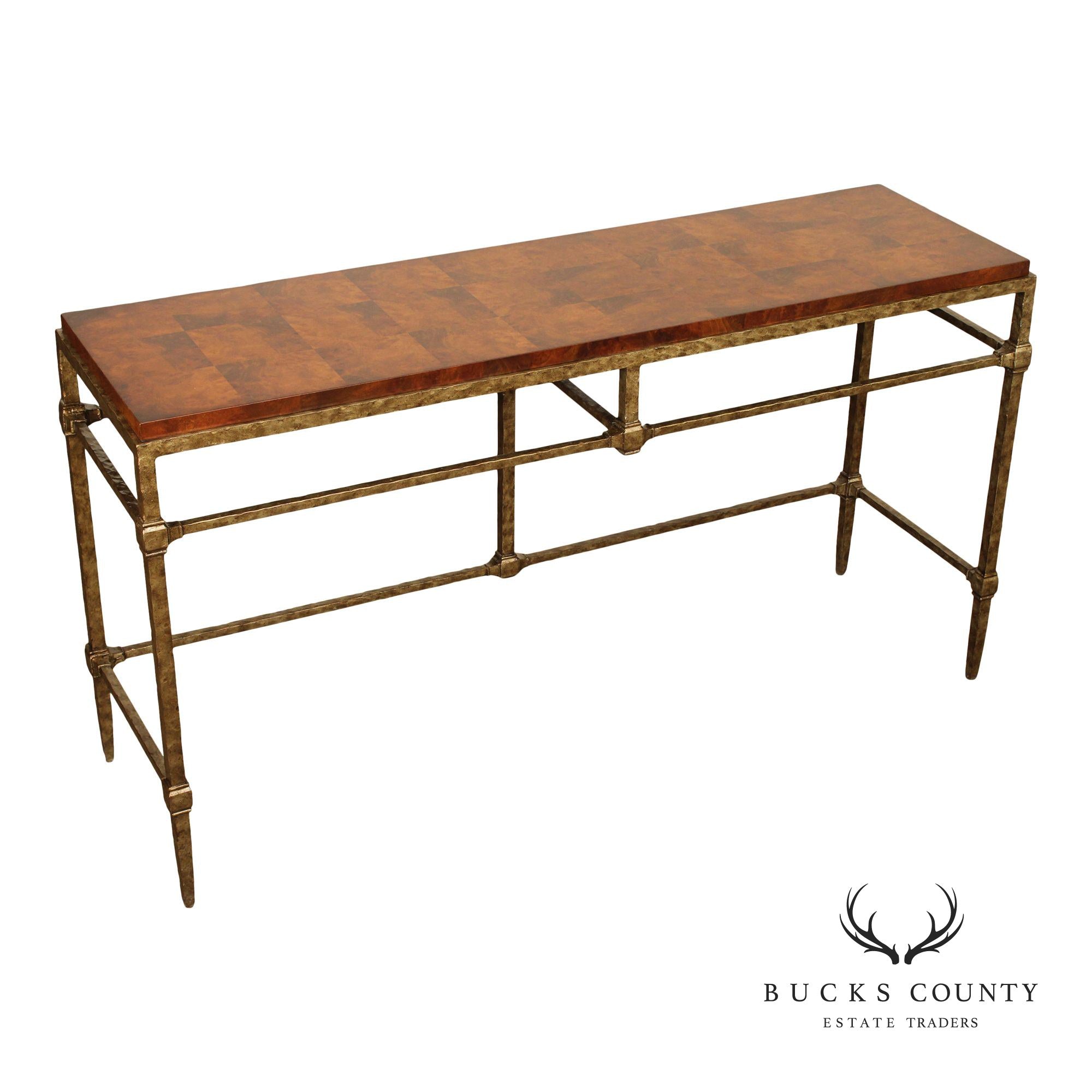 Harden Modern Iron and Burl Wood Console Table