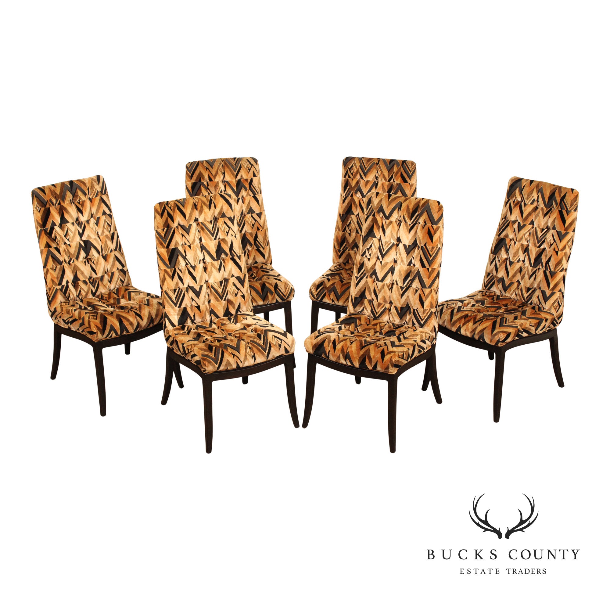 Custom Craft Set Of Six Upholstered Dining Chairs