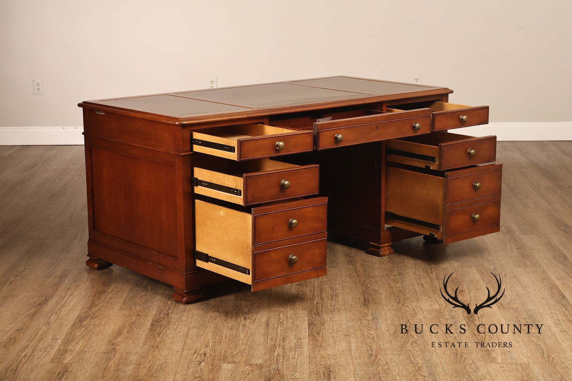 Sligh Leather Top Executive Pedestal Desk