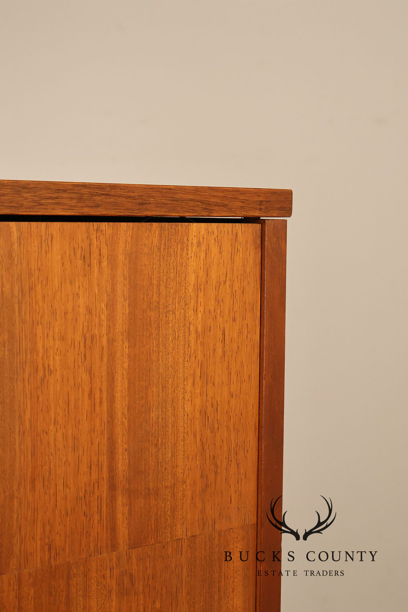 Stanley Mid Century Modern Walnut & Rosewood Inlaid Wall Unit Credenza