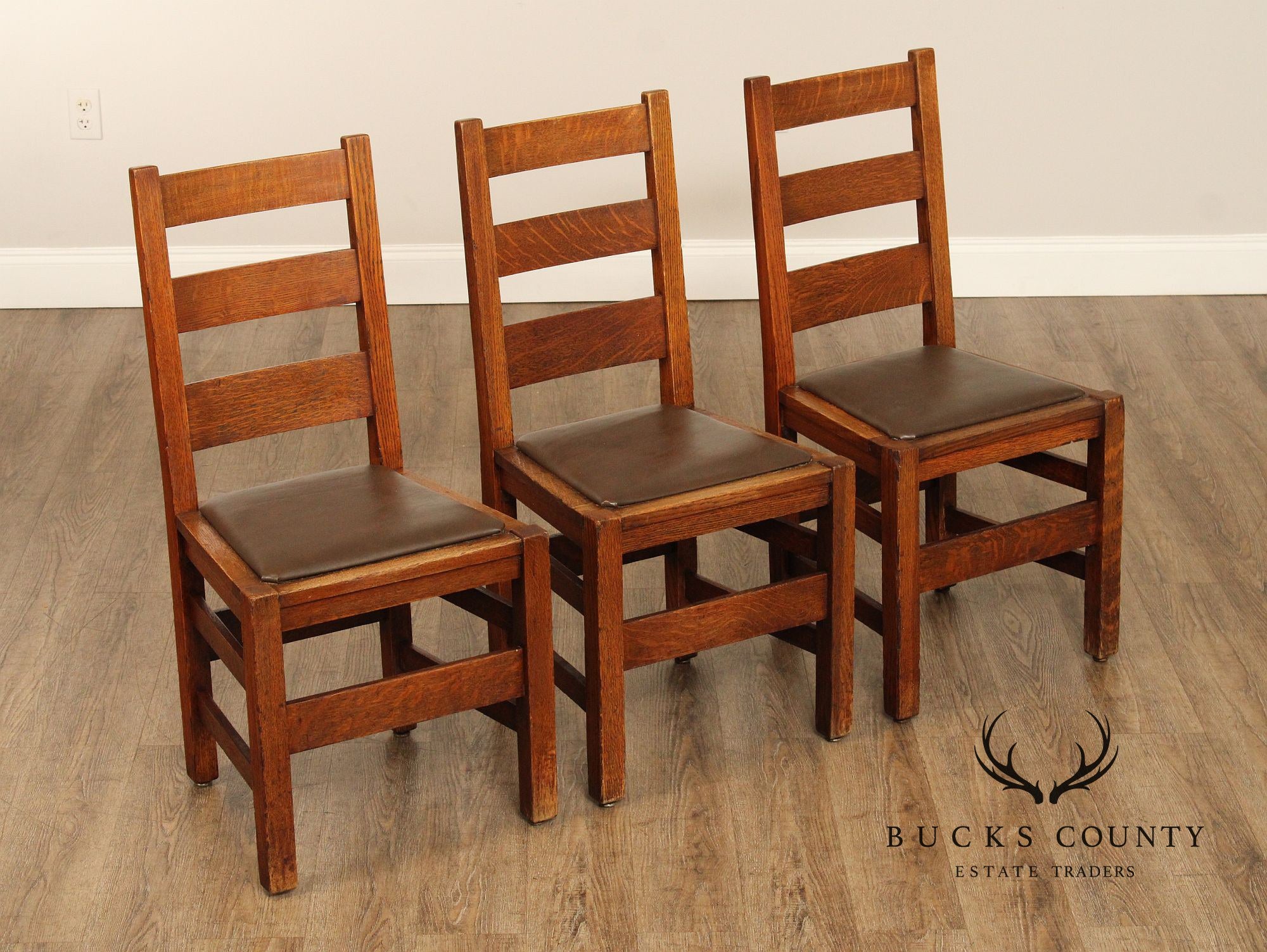 Stickley Brothers Antique Set of Three Mission Oak Dining Chairs