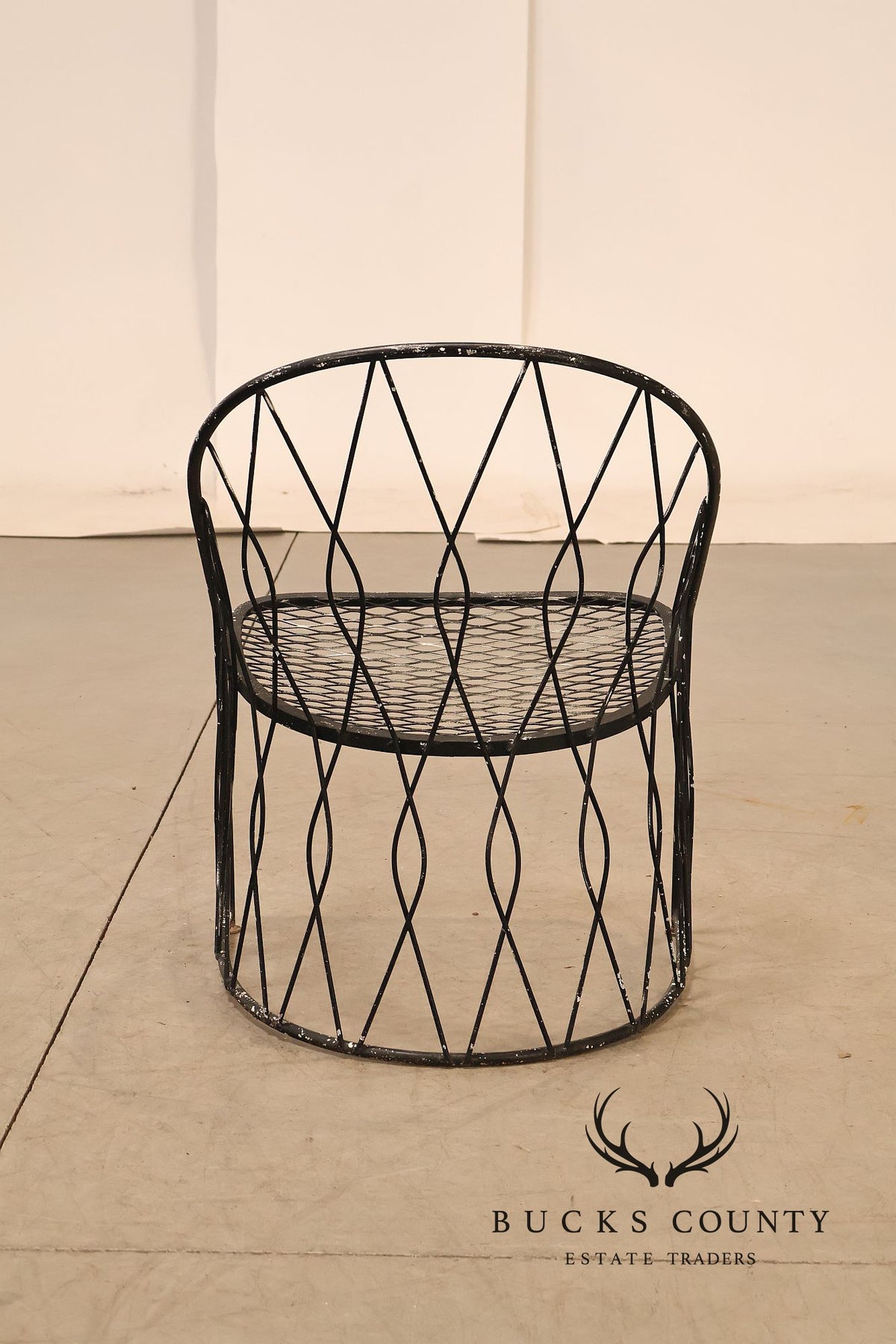 Salterini Wrought Iron Outdoor Patio Barrel Armchair