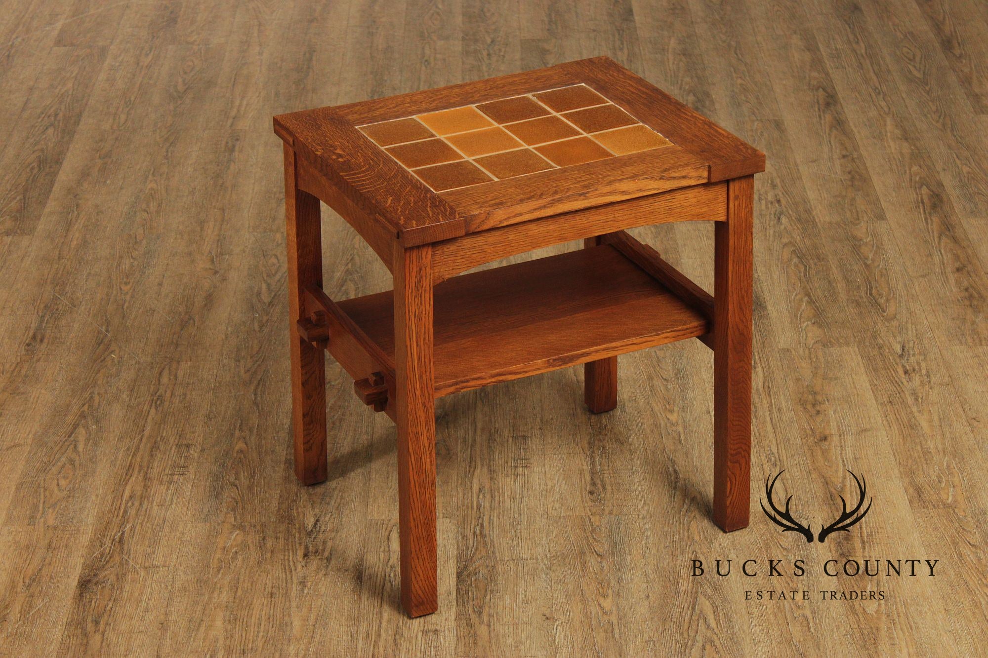 Stickley Mission Collection Pair Of Oak Tile Top End Tables
